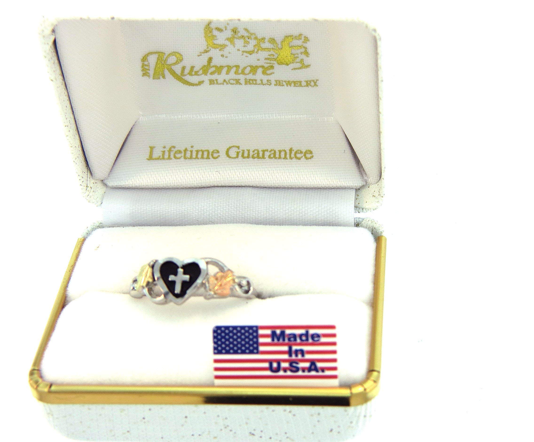 Black Hills Gold Heart Cross Ring by Mt Rushmore/Landstrom's - Sterling Silver Jewelry for Women, Romantic Gifts for Valentine's Day, Anniversary & Special Occasions