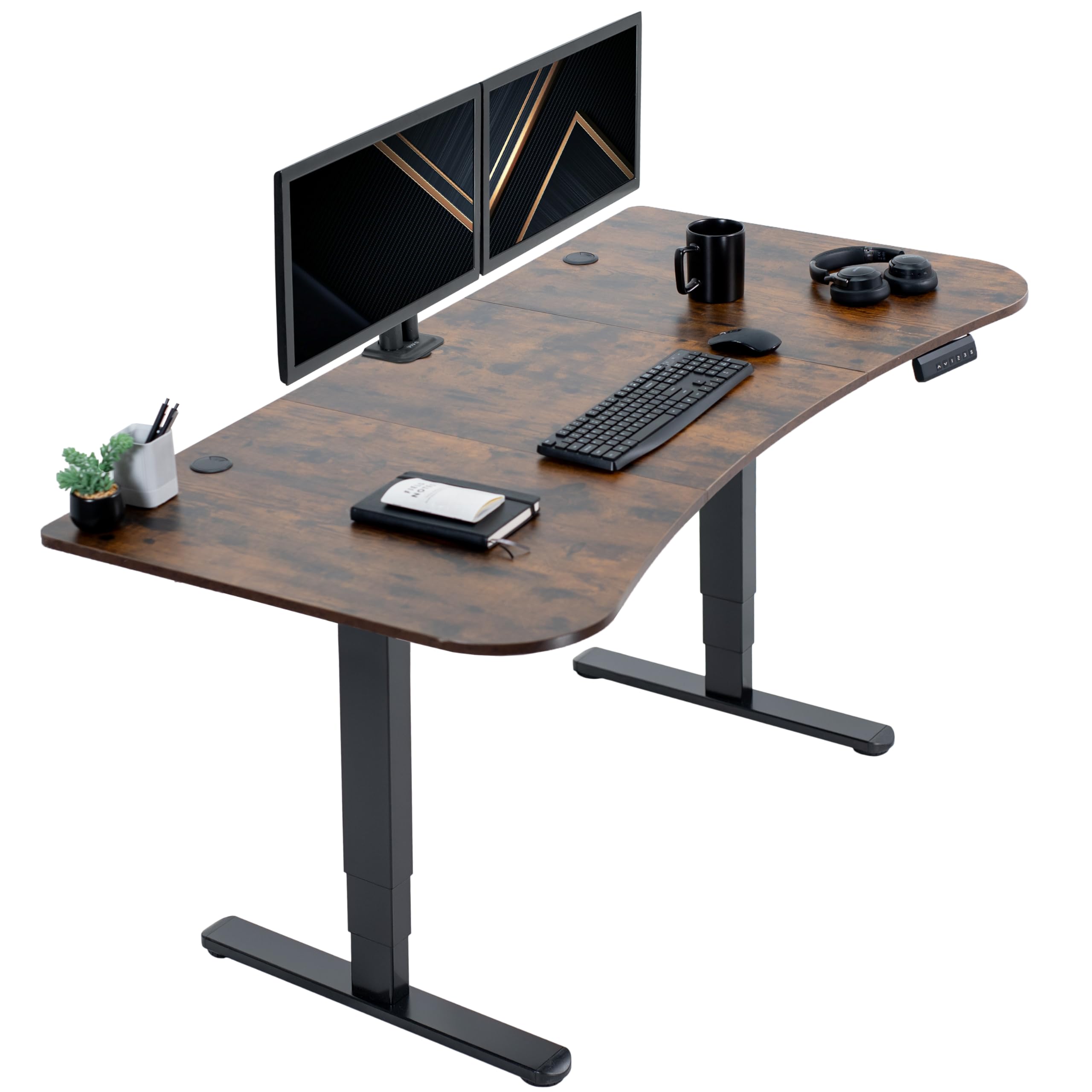 VIVO Electric 63 x 32 Inch Adjustable Height Standing Desk - Dual Motor Memory Controller, Rustic Brown Wood Top & Black Frame (DESK-KIT-2B1N) - Perfect for Home Office, Gaming Setup & Workspace Ergonomics