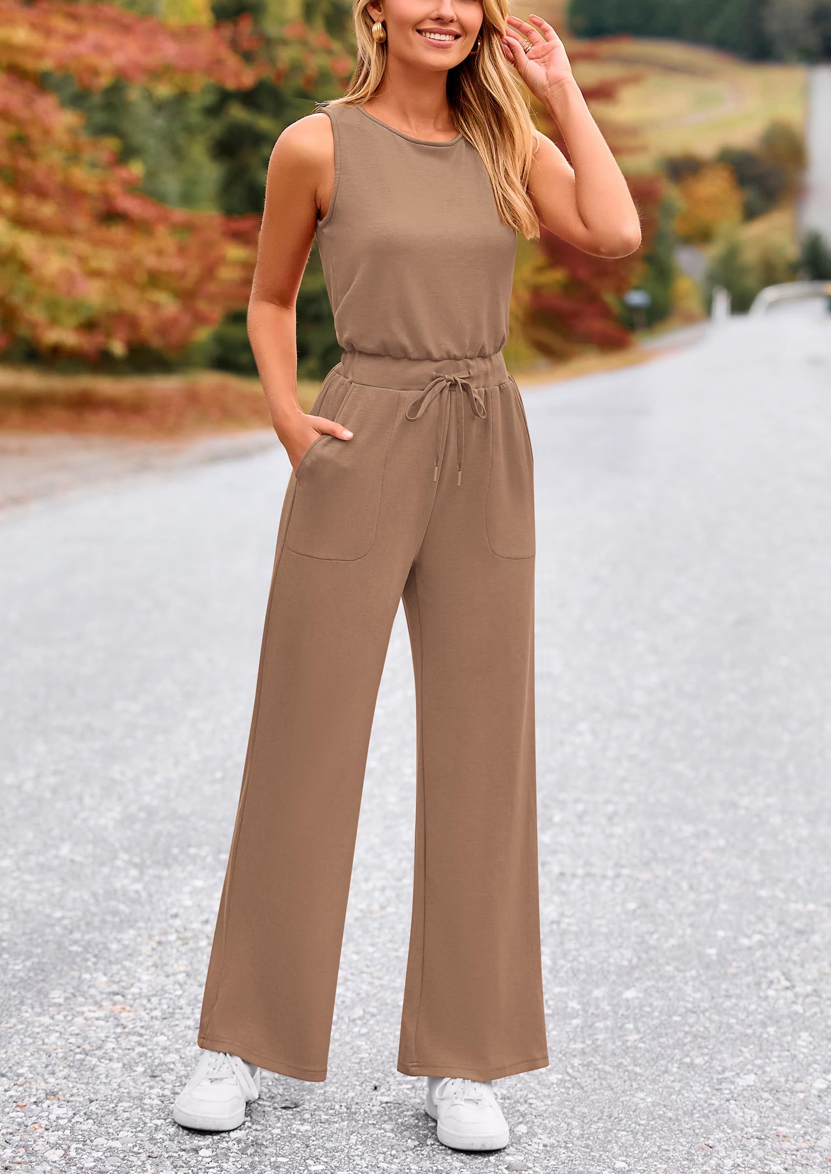 PRETTYGARDEN Women's Summer Casual Sleeveless Wide Leg Jumpsuit Romper - Breathable One Piece Outfit for Beach Vacation, Outdoor Activities & Daily Wear