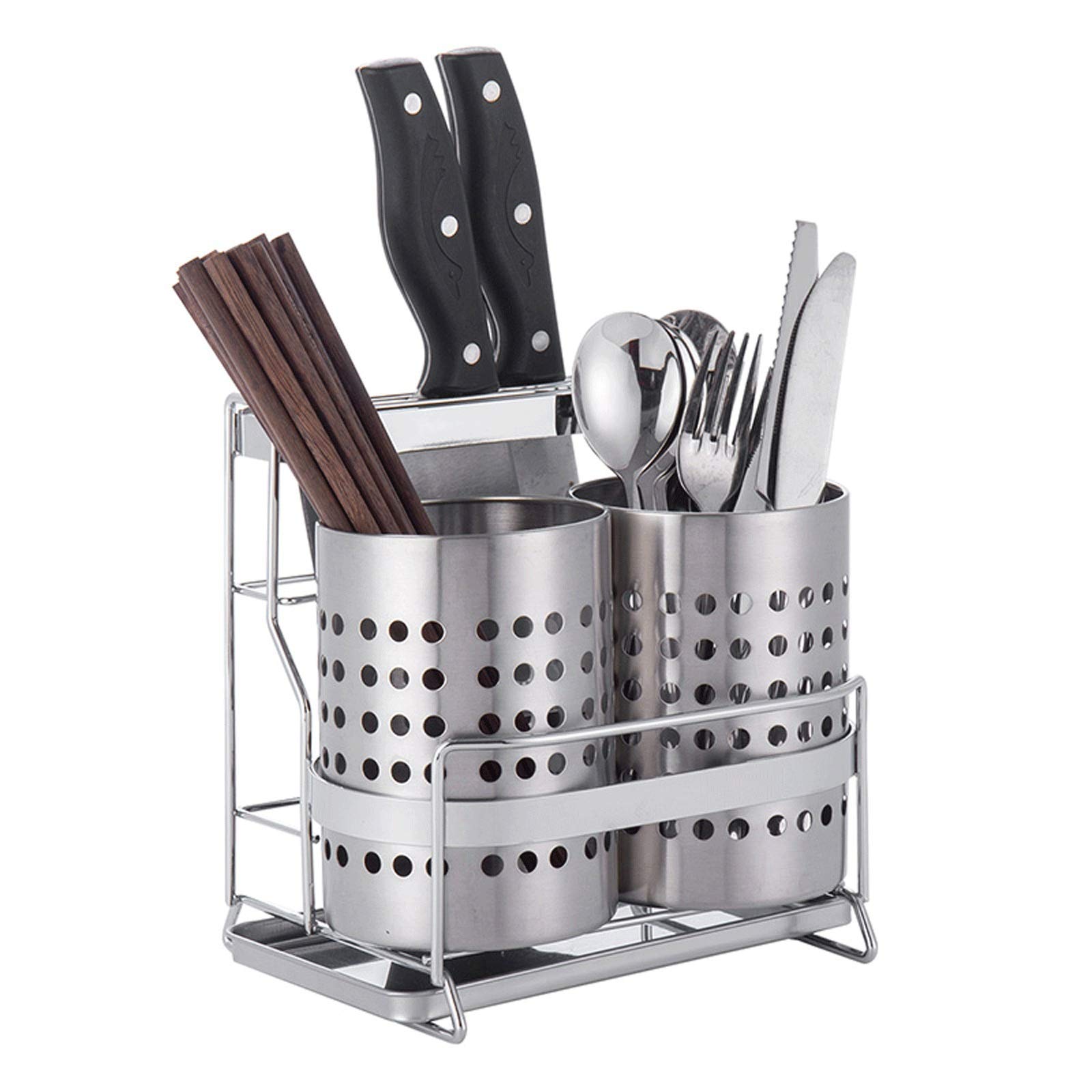 Stainless Steel Knife Rack - Multifunctional Kitchen Utensil Holder for Knives, Spoons & Chopsticks | Cutlery Drainer & Drying Storage Organizer | Perfect for Countertop, Dish Rack & Kitchen Organization