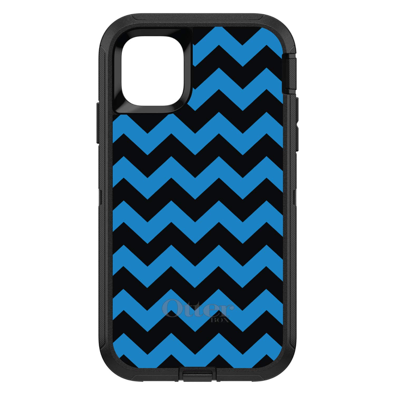 DistinctInk iPhone 12 Pro MAX Case (6.7 Inch) - Heavy Duty Protective Cover with Chevron Stripes Design - Black & Blue Custom Pattern - Shockproof & Drop Protection - Perfect for Outdoor Activities, Work & Daily Use
