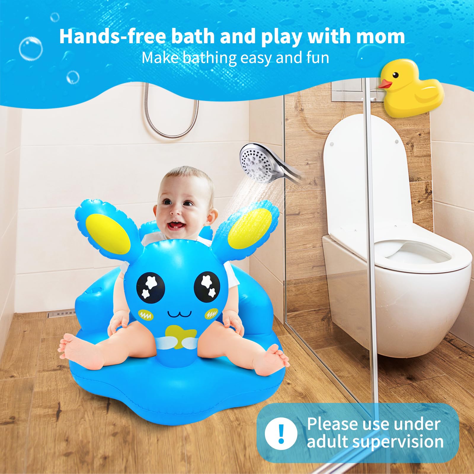Inflatable Baby Seat for Infants 3-12 Months - Portable PVC Folding Floor Chair for Home & Travel - Support Sitting Up Position - Blue - Perfect for Indoor Playtime, Beach Trips and Outdoor Activities