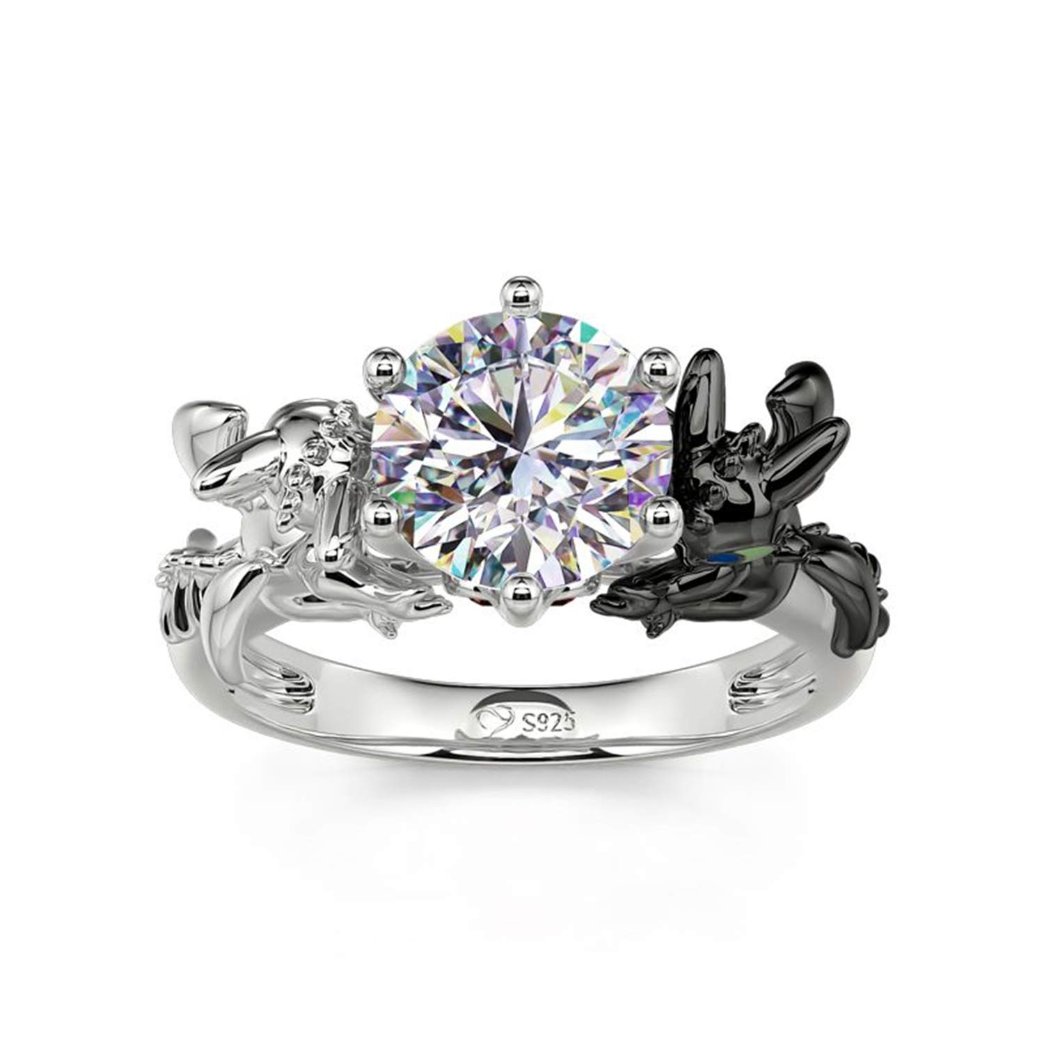 Jeulia Sterling Silver Dragon Couple Ring for Women - Romantic Round Cut Engagement Wedding Anniversary Gift for Wife Girlfriend (Valentine's Day, Birthday) with Jewelry Box - Perfect for Proposals, Anniversaries & Special Occasions