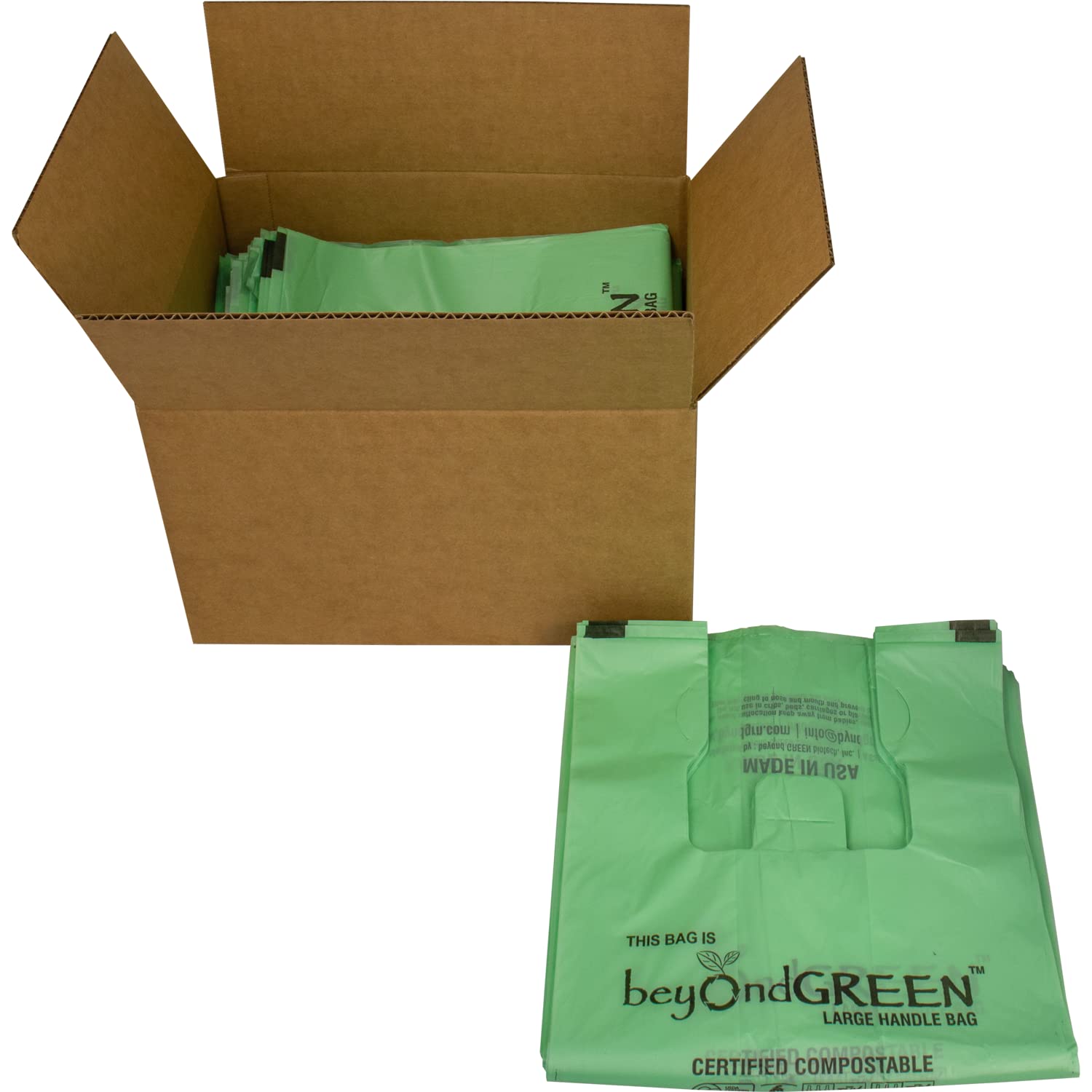 BeyondGREEN Eco-Friendly Plant-Based Large Reusable Grocery Bags with Handles - 500 Pack (10