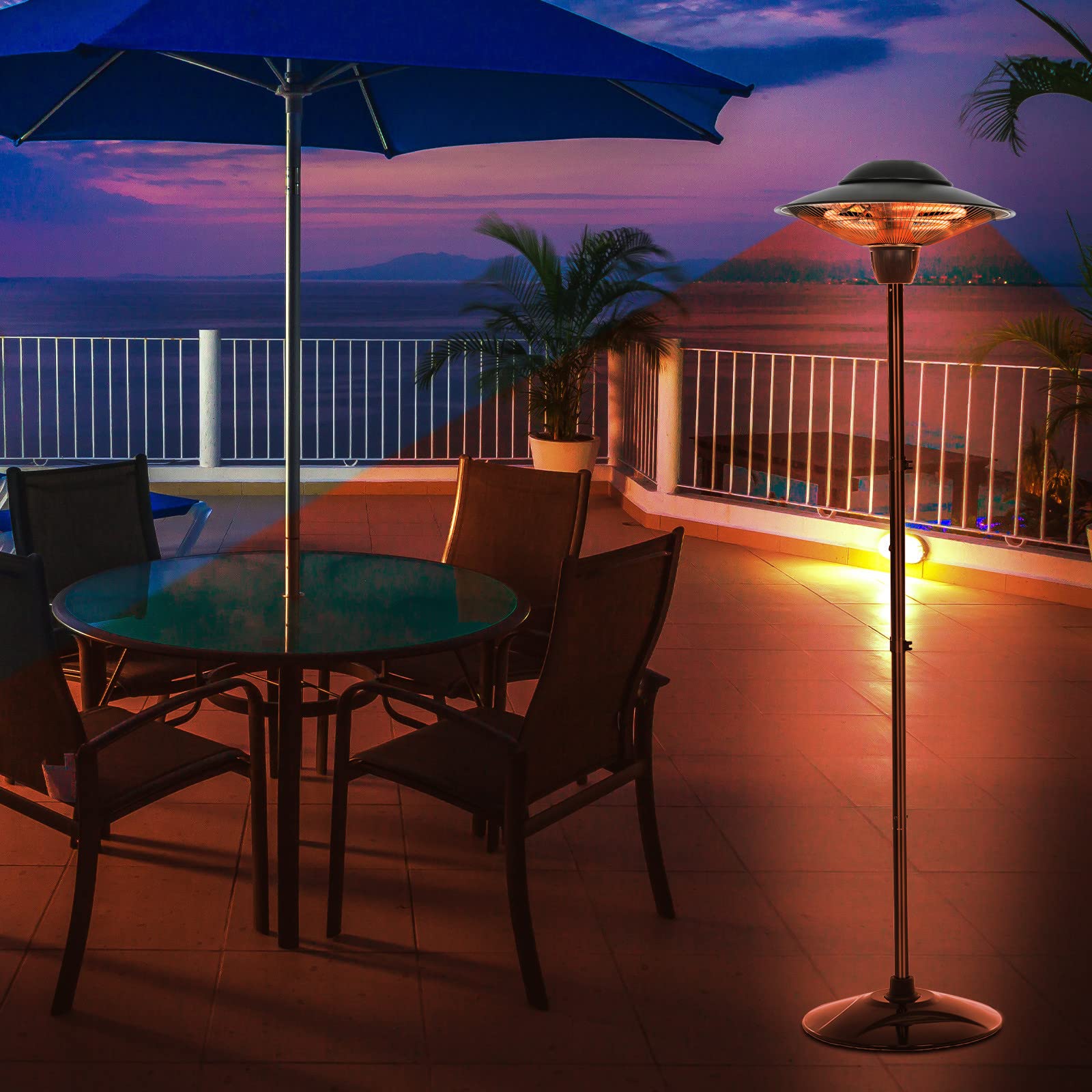 TOHOSP 1500W Outdoor Electric Patio Heater - Waterproof Infrared Heater with Tip-Over Protection for Backyard, Deck, Garden & Commercial Use (Black, 2M Height) - Perfect for Outdoor Dining, Camping & Winter Gatherings