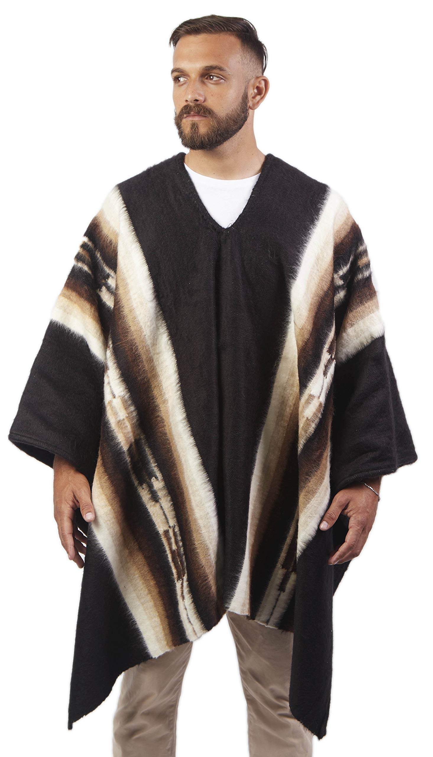 Premium Alpaca Poncho for Men - Soft & Warm Alpaca Wool Hooded Cloak - Mexican Style Poncho for Outdoor Activities, Camping & Winter Wear