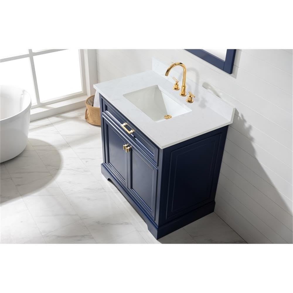 Design Element ML-36-BLU Milano 36 Inch Single Sink Blue Bathroom Vanity with Quartz Countertop - Modern Bathroom Furniture for Small Spaces, Powder Rooms & Guest Baths