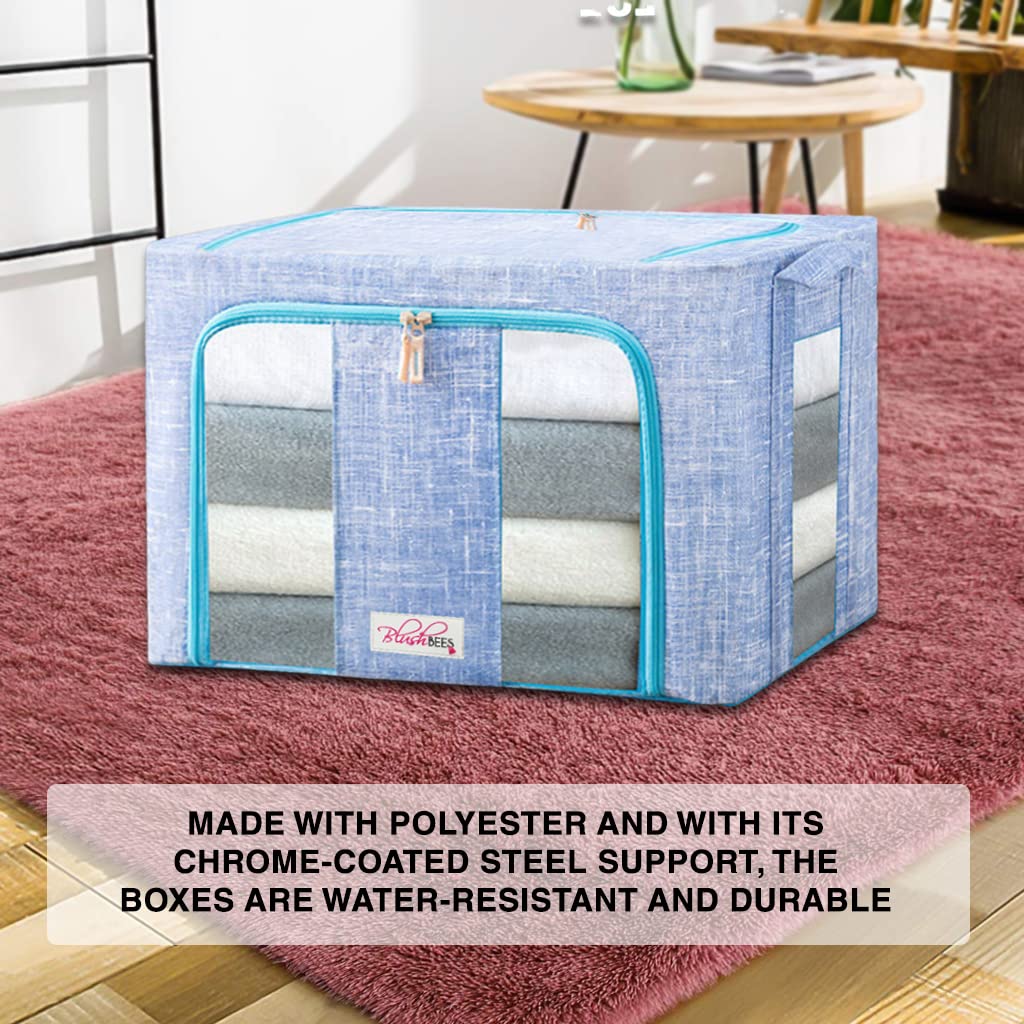 BlushBees® 4-Pack Large Collapsible Storage Boxes with Metal Supports - 20×16×15 Inch Oxford Fabric Organizers for Clothes, Quilts & Linens | Perfect for Closet, Bedroom & Home Organization