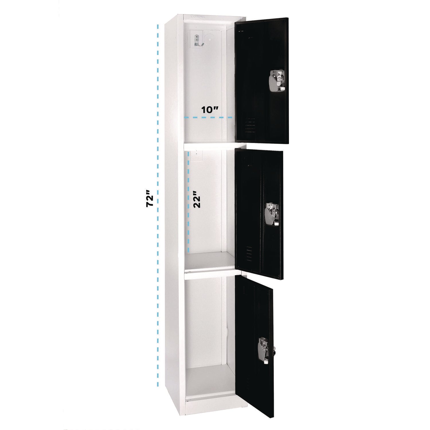 AdirOffice 3-Compartment Steel Storage Locker - 12x12x72 Inches, Black - Perfect for Gym, School, Office & Warehouse Organization