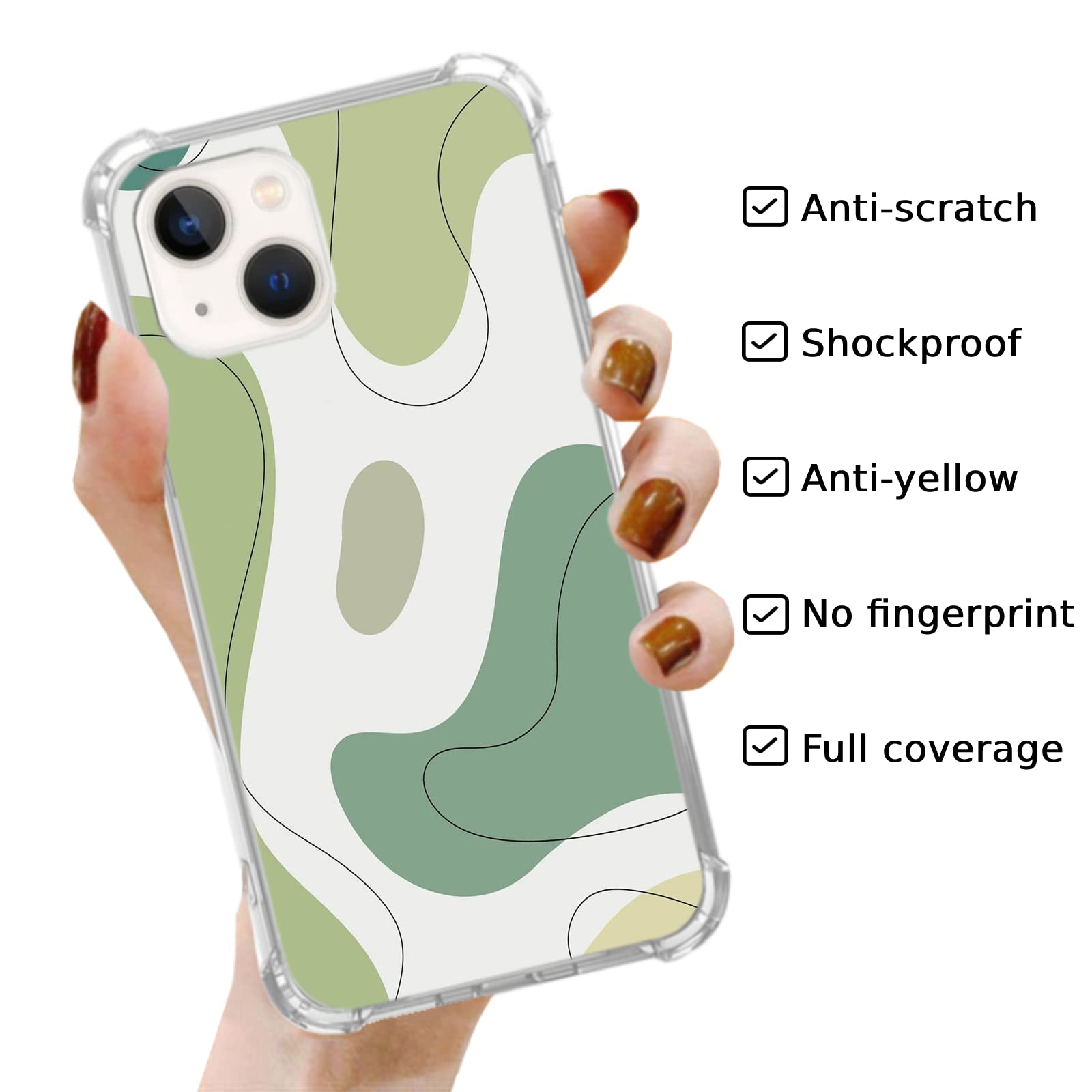 Sage Green Abstract Swirl iPhone 13 Case - Minimalist Aesthetic TPU Bumper Cover for Men & Women - Trendy Protective Phone Case for Teens - Perfect for Daily Use, Work & School