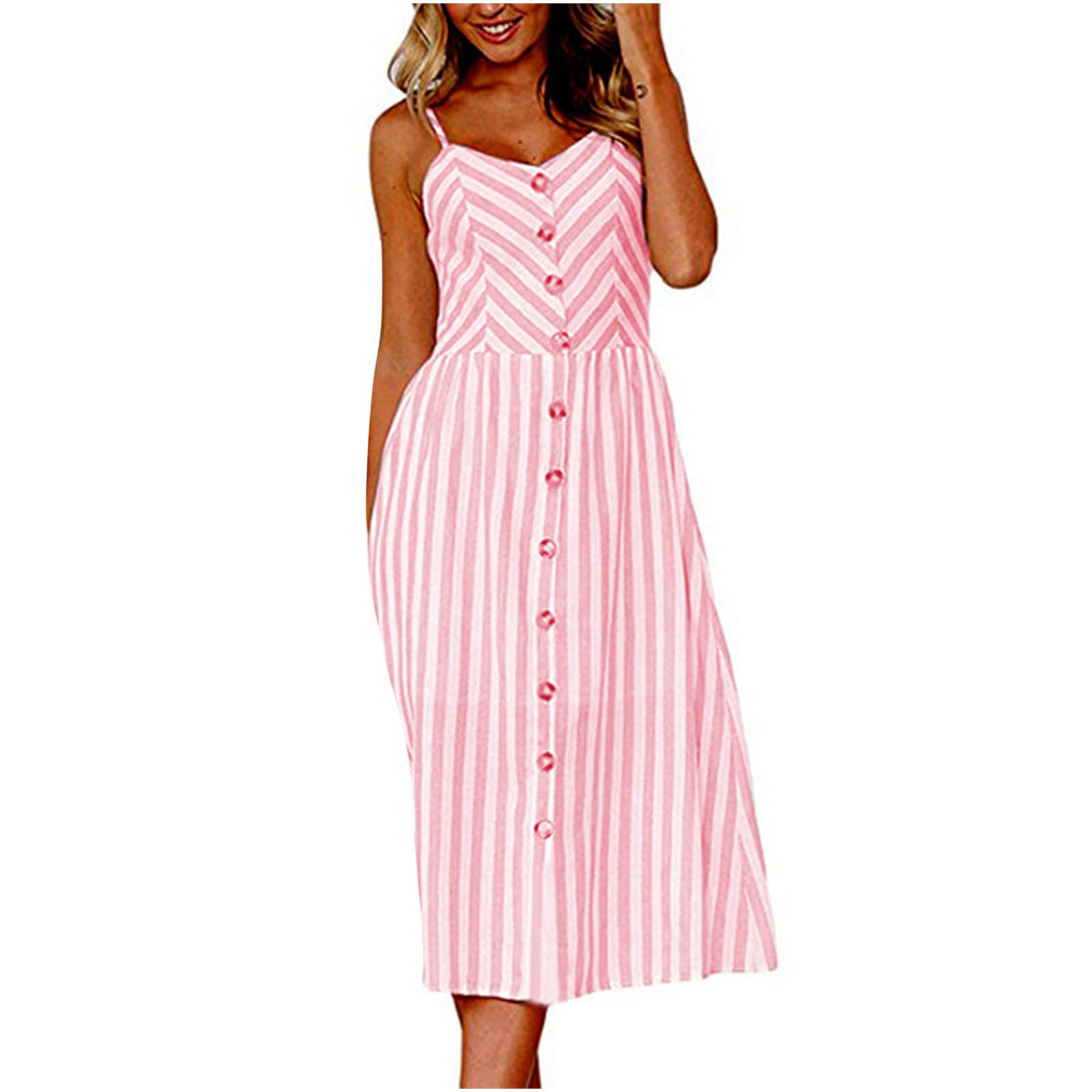 Women's Cute Spaghetti Strap Long Dress with Pockets - Boho Stripe Print Flowy Beach Sun Dress for Summer Casual Wear | Perfect for Vacations, Pool Parties & Date Nights