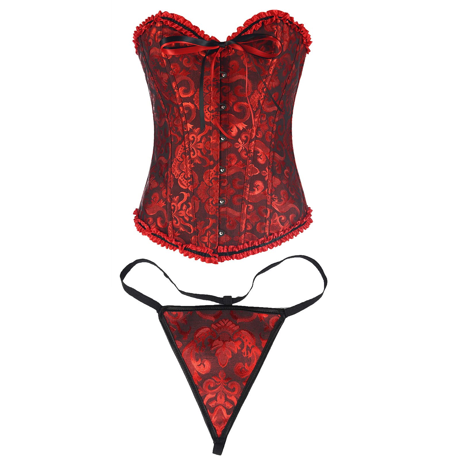 Sexy Floral Lace Corset Bustier for Women - Adjustable Back Lace-Up Shapewear with G-String | Waist Training, Bridal Lingerie, Burlesque Costume & Special Occasion Outfit