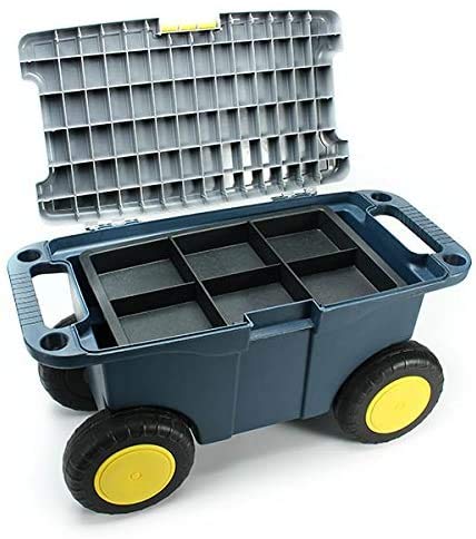 Removable Garden Cart Seat with Storage Tray - Heavy Duty 4-Wheel Garden Stool & Tool Organizer for Gardening, Landscaping | Perfect for Outdoor Work, Shed Storage & Backyard Organization