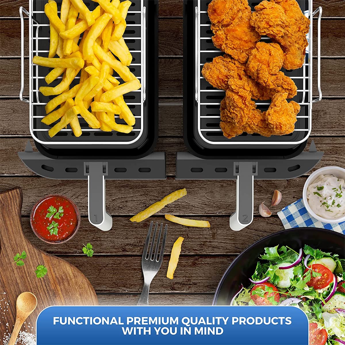 Stainless Steel Air Fryer Rack for Double Basket - Universal Cooking & Grilling Accessory for Air Fryers, Ovens & Microwaves - Perfect for Baking, Roasting & Toasting | Ideal for Healthy Meals, Snacks & Family Cooking