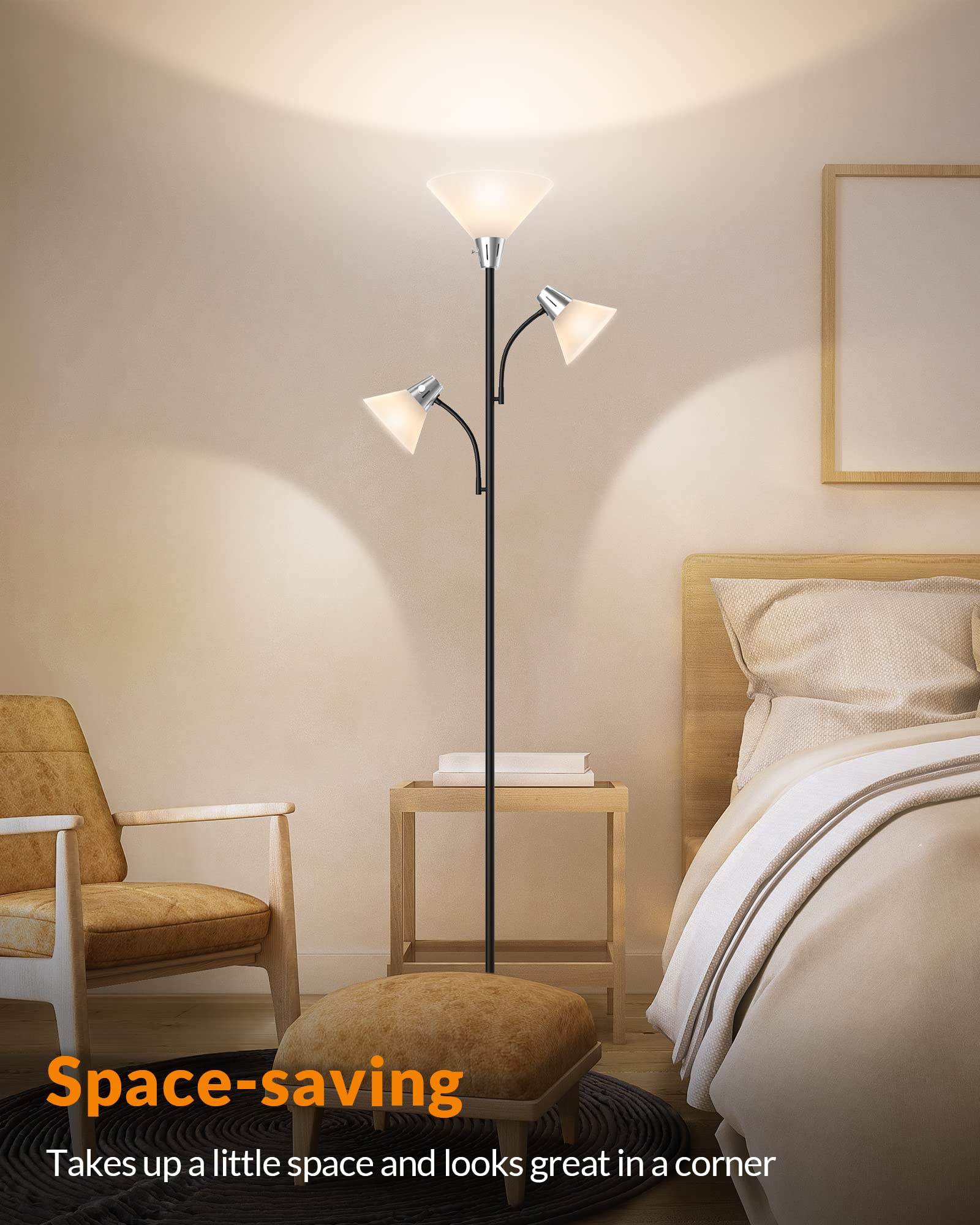 LEPOWER Adjustable Floor Lamp - 3000K Energy-Saving LED Standing Light with Replaceable Bulbs for Living Room, Bedroom & Office - Modern Reading Lamp with Bright Illumination (Perfect for Cozy Reading Nooks, Home Office Lighting & Living Room Ambience)