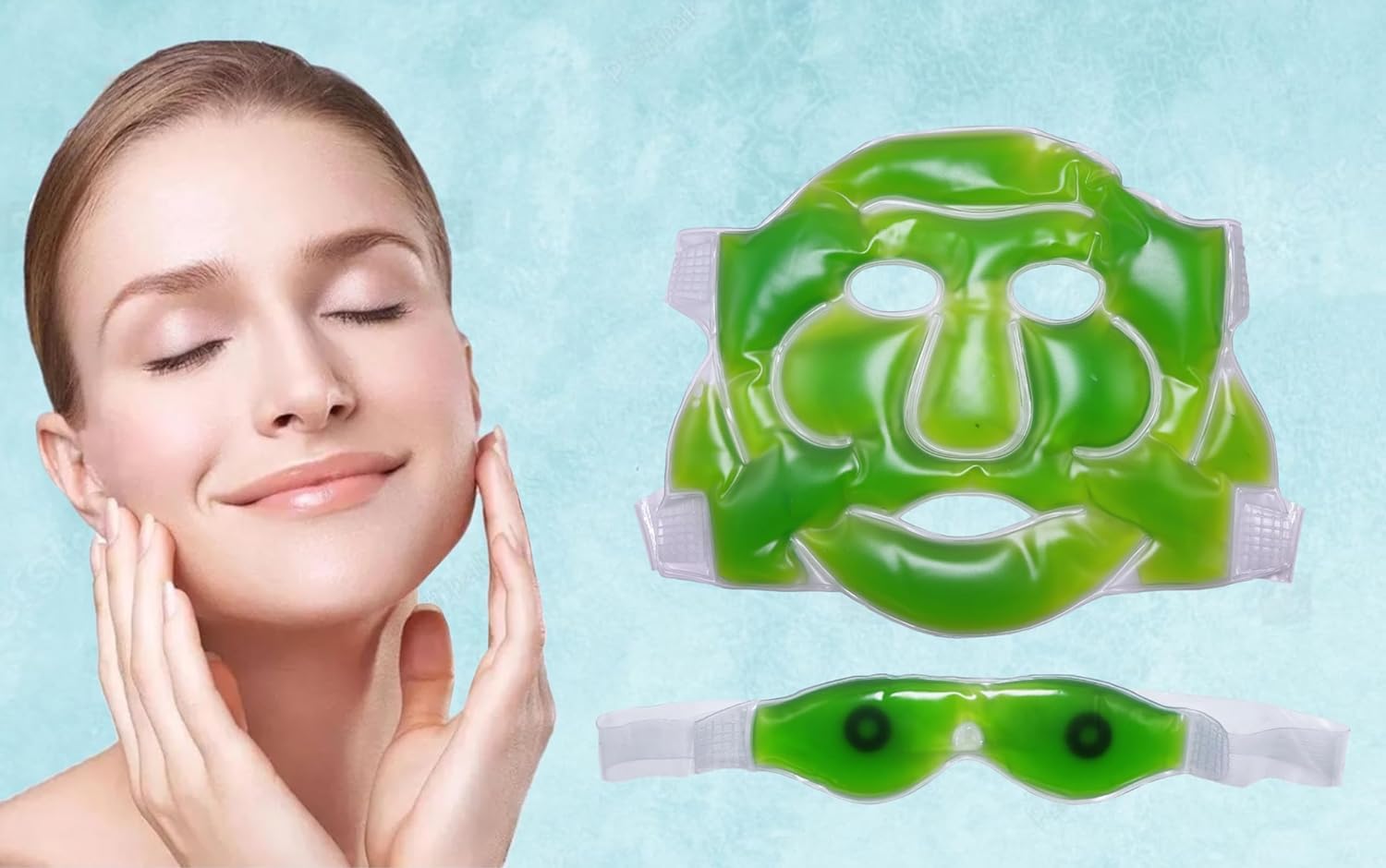 PEGACORN Cooling Gel Full Face Mask & Eye Patches - Ice Cooling Sleeping Mask for Dark Circles & Puffy Eyes Relief - Summer Face Care & Beauty Treatment - Perfect for Hot Weather, Travel & Spa Days (1 Count)