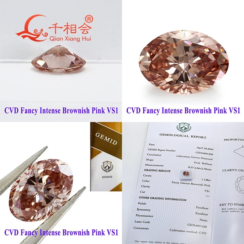 1.13ct Fancy Brownish Pink CVD Lab Grown Diamond - Oval Shape, VS1 Clarity, GEMID Certified Loose Stone for Engagement Rings & Fine Jewelry