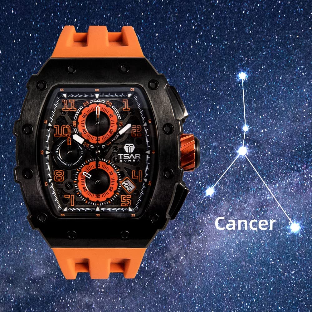 TSAR BOMBA Luxury Men's Watch - 50M Waterproof Tonneau Chronograph with Japanese Quartz Movement & Silicone Band - Perfect for Business, Casual Wear & Gifts for Men
