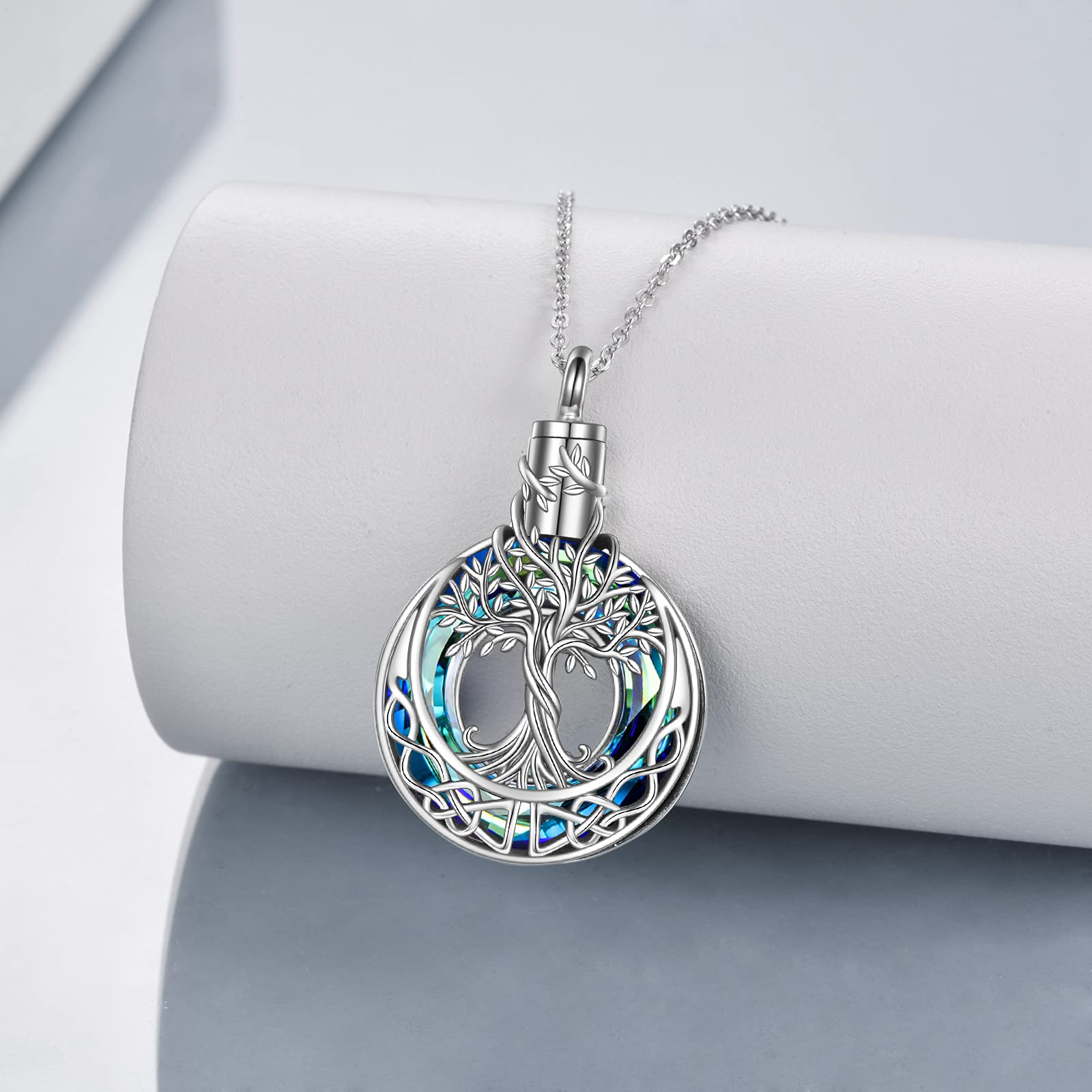 Tree of Life Urn Necklace - 925 Sterling Silver Cremation Jewelry for Ashes with Crystal | Memorial Keepsake for Women & Men | Perfect for Remembrance, Grieving & Honoring Loved Ones