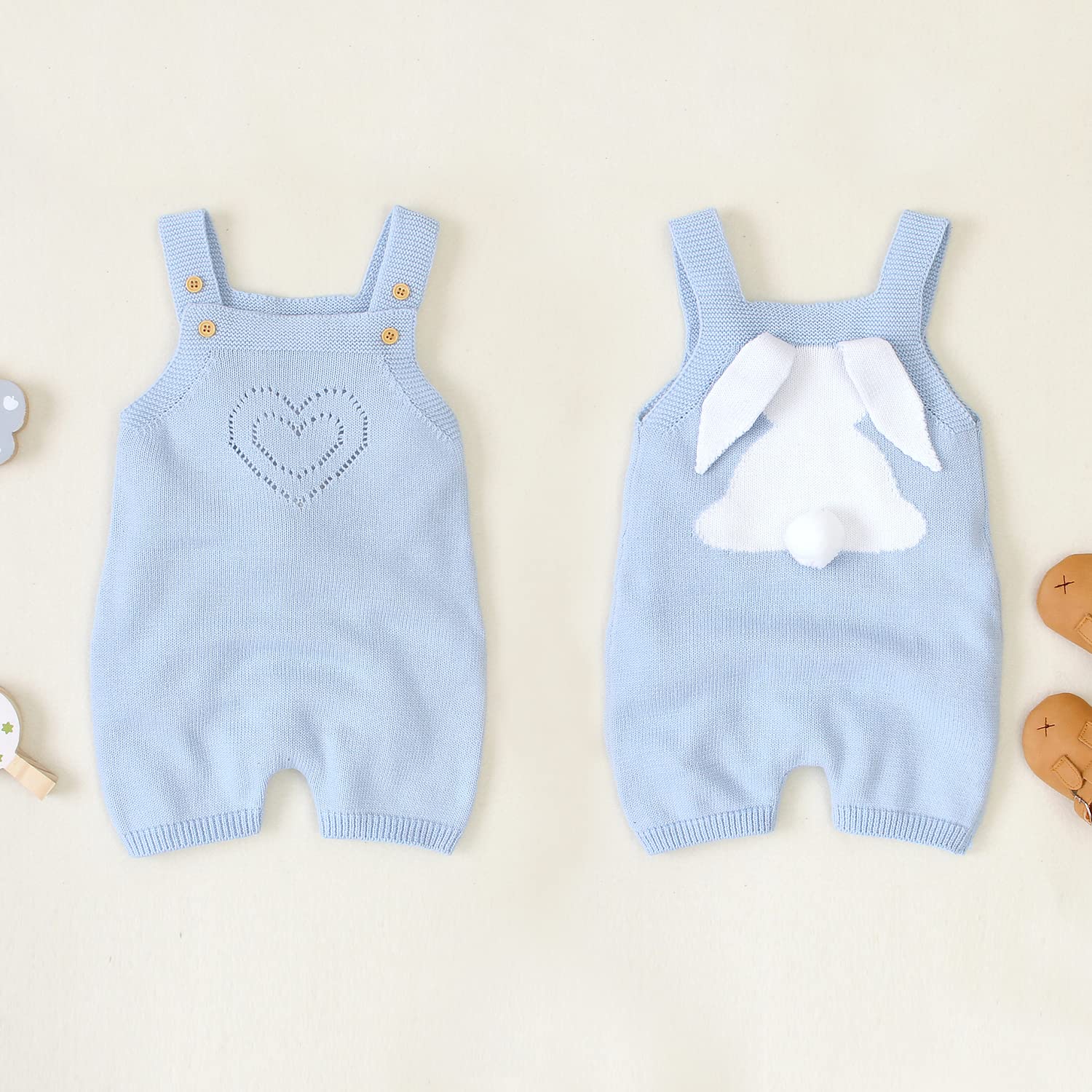 MoZiKQin Baby Girl & Boy Easter Bunny Romper - Sleeveless Knitted Bodysuit Jumpsuit for 1st Easter Outfit | Cute Infant Clothes for Easter Photos, Spring Celebrations & Family Gatherings