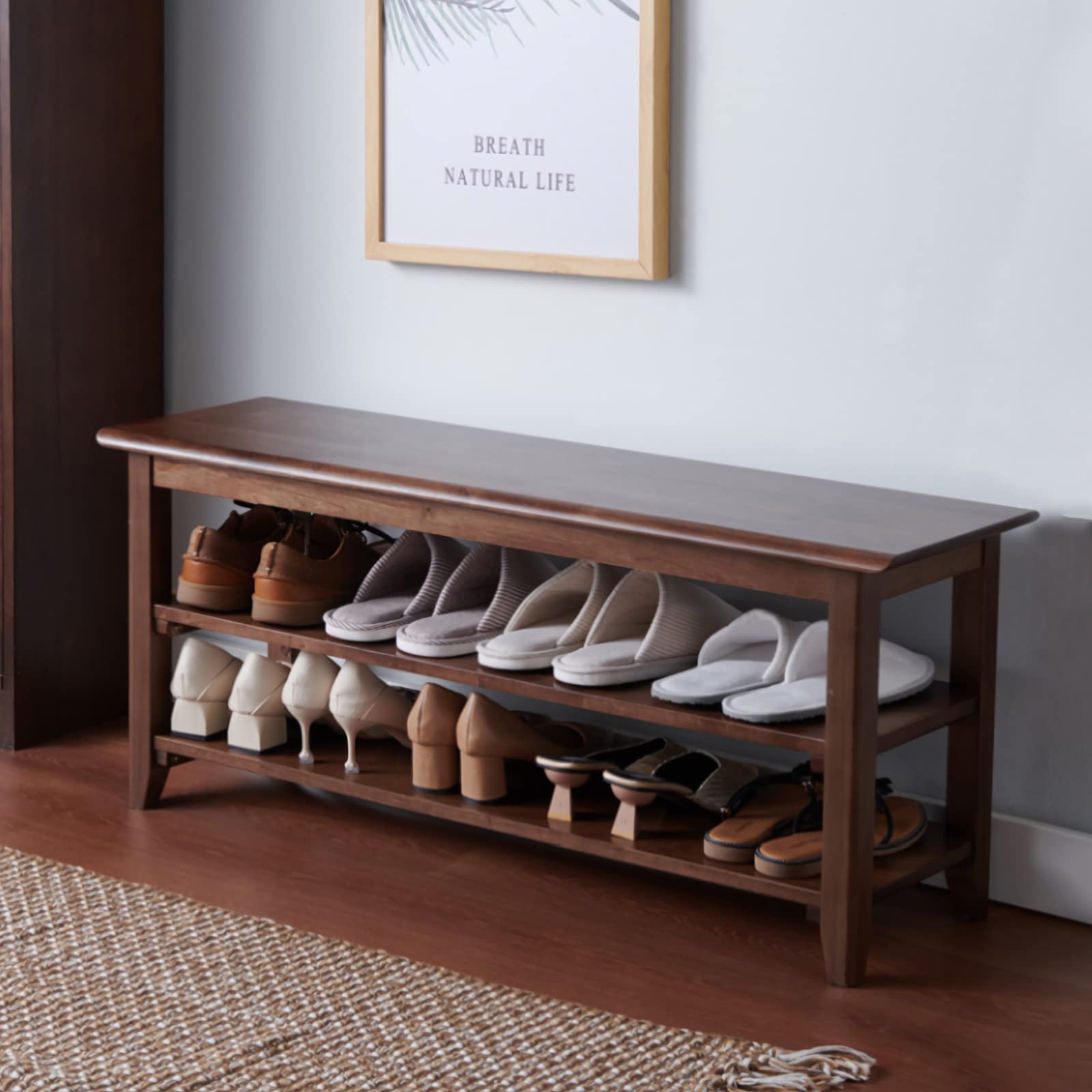HOOTSMALL 2-Tier Wooden Shoe Storage Bench - 39.4