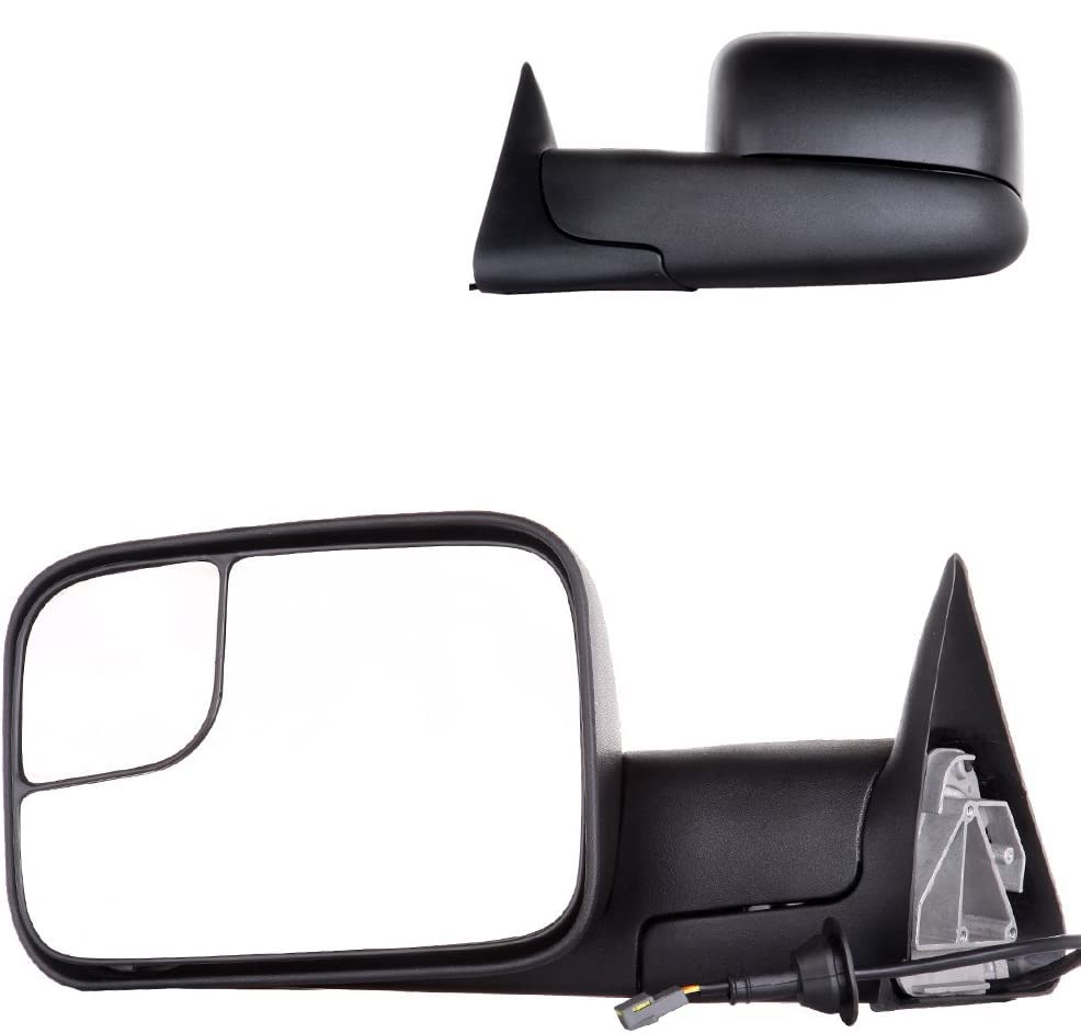 Black Towing Mirrors LH Left & RH Right for 1994-1997 Dodge Ram 1500/2500/3500 - Power Adjustable, No Heat/Turn Signal - Perfect for Towing & Off-Road Adventures