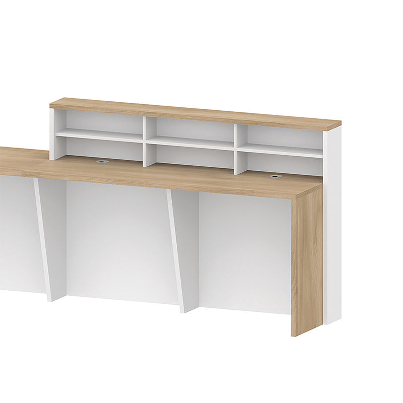 HELMER 2.4M Reception Desk with Right Panel - Modern Oak & White Office Furniture for Professional Workspaces, Hotel Lobbies, and Corporate Environments