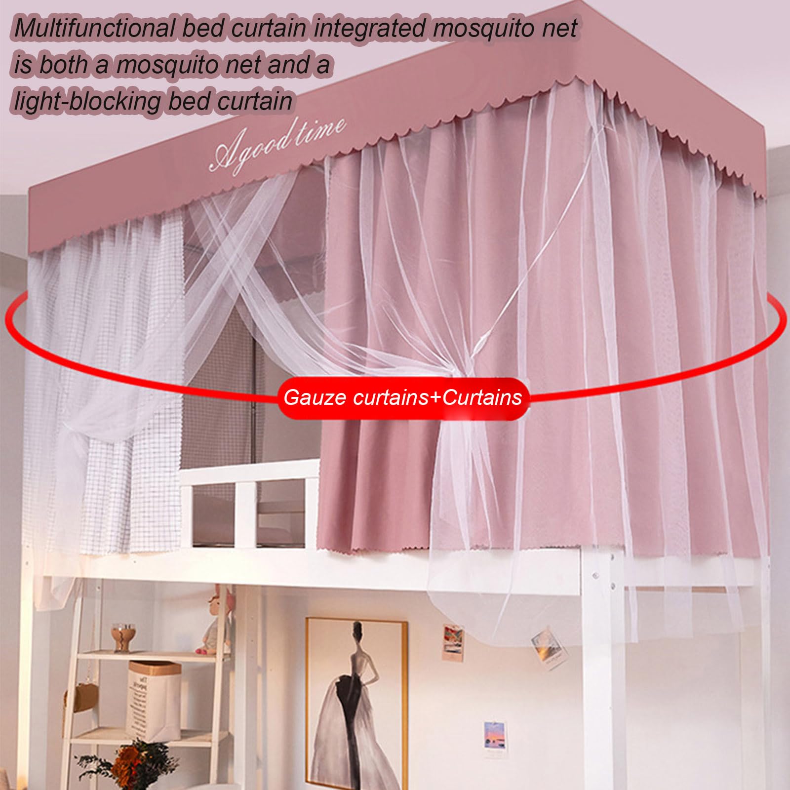 Bunk Bed Canopy with Frame - Breathable Loft Bed Tent Curtains 190x90x110cm for Top Bunk - Dorm Room Privacy Curtain for Girls & College Students - Perfect for Bedroom Decor & Sleep Privacy