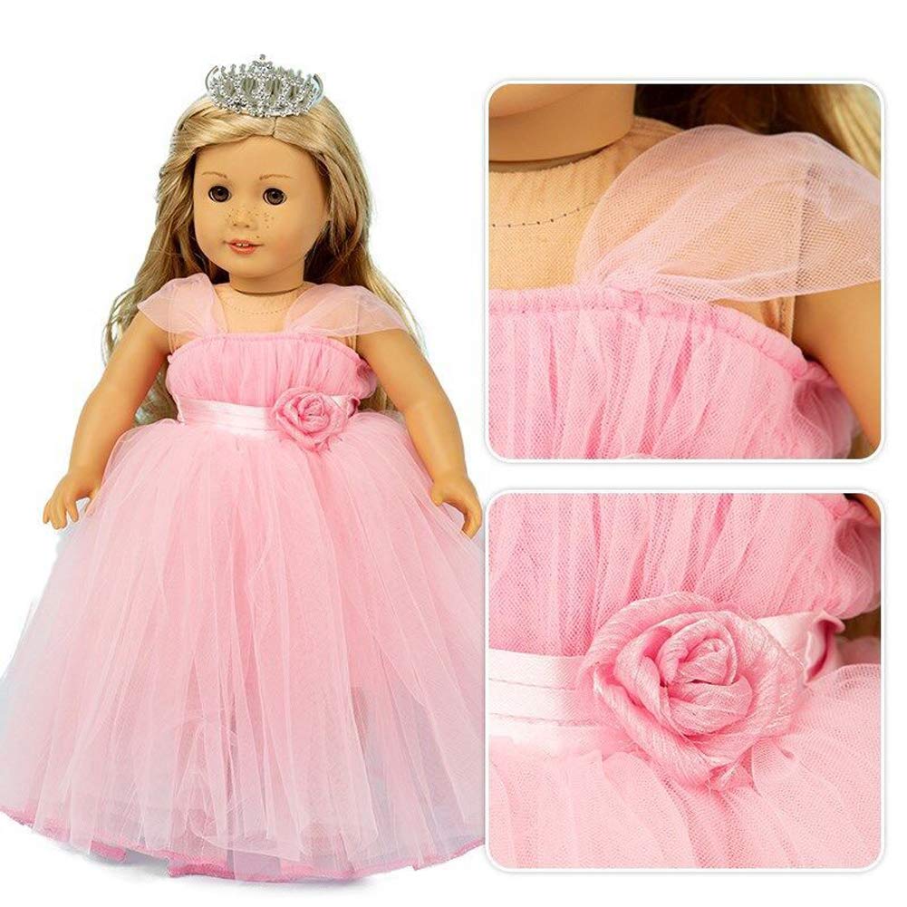 18 Inch Doll Clothes Set - Princess Costume & Wedding Party Dress for American Girl Dolls | Pink Fashion Outfit Accessories | Perfect for Birthday, Tea Party & Dress-Up Play