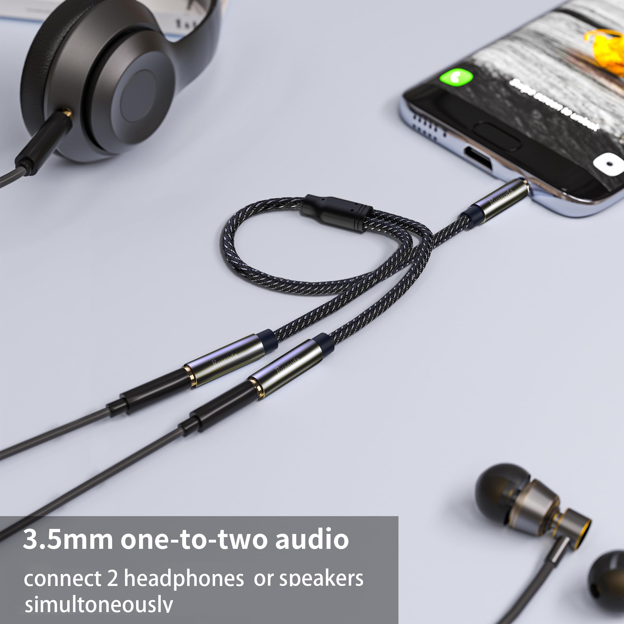 3.5mm Headphone Splitter - Stereo Y AUX Audio Cable, Male to Female Dual Jack Adapter for iPhone, Samsung, Laptop - Share Music with Friends on Road Trips, Flights & Gaming Sessions