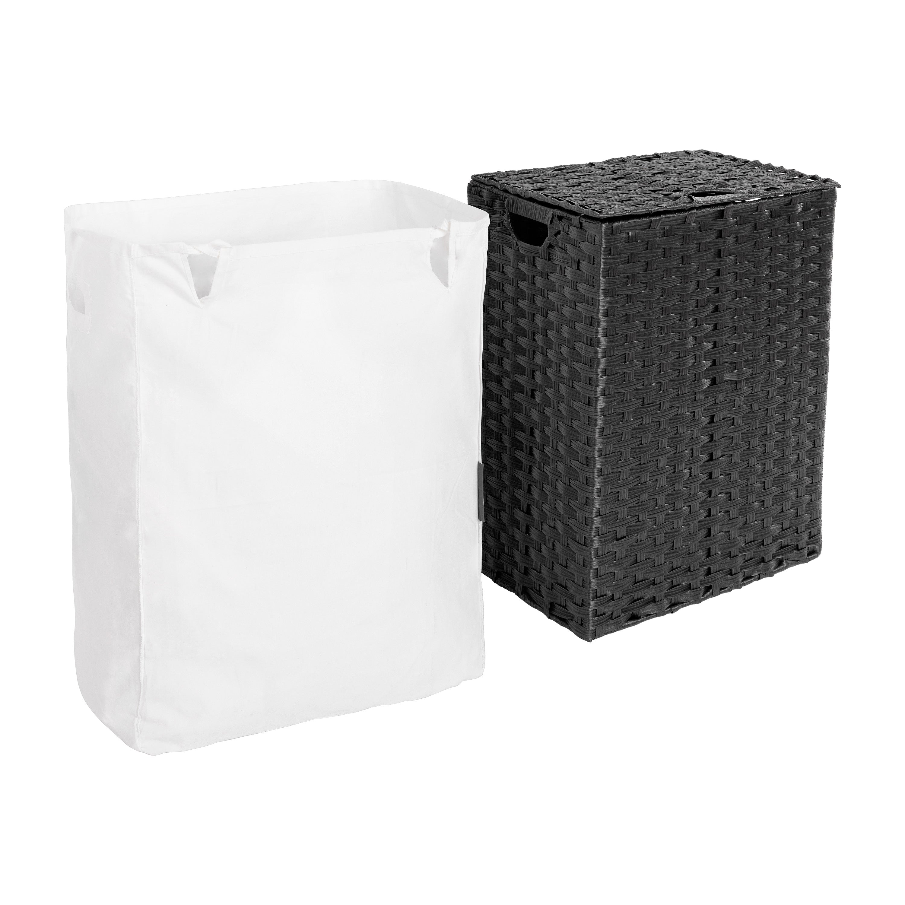 Handwoven Lidded Laundry Hamper Basket - Black Cotton Storage Bin for Clothes, Towels & Linens | Perfect for Bedroom, Bathroom & Laundry Room Organization