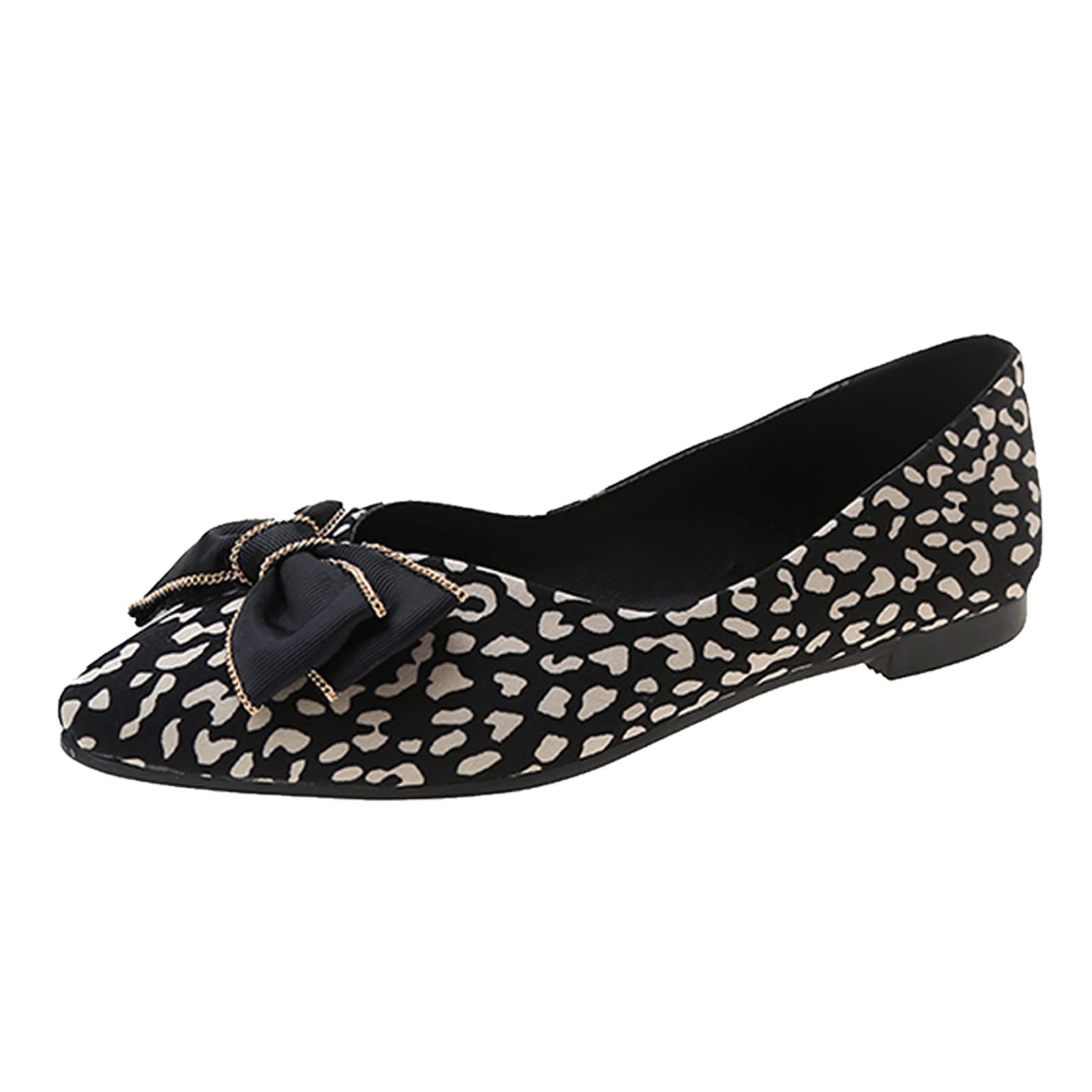Women's Comfortable Slip-On Leopard Print Flats with Bow - Wide Width Dress Shoes for Casual & Dressy Outfits | Perfect for Work, Parties & Everyday Wear