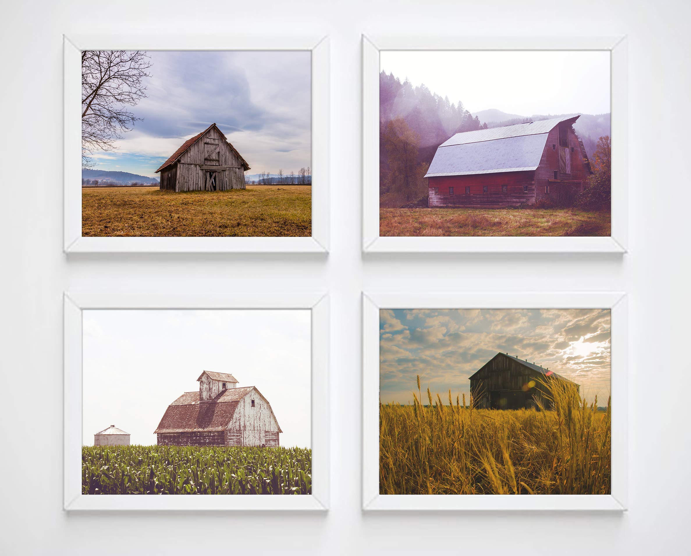Farmhouse Wall Art Prints - Set of 4 Unframed Photos for Home Decor