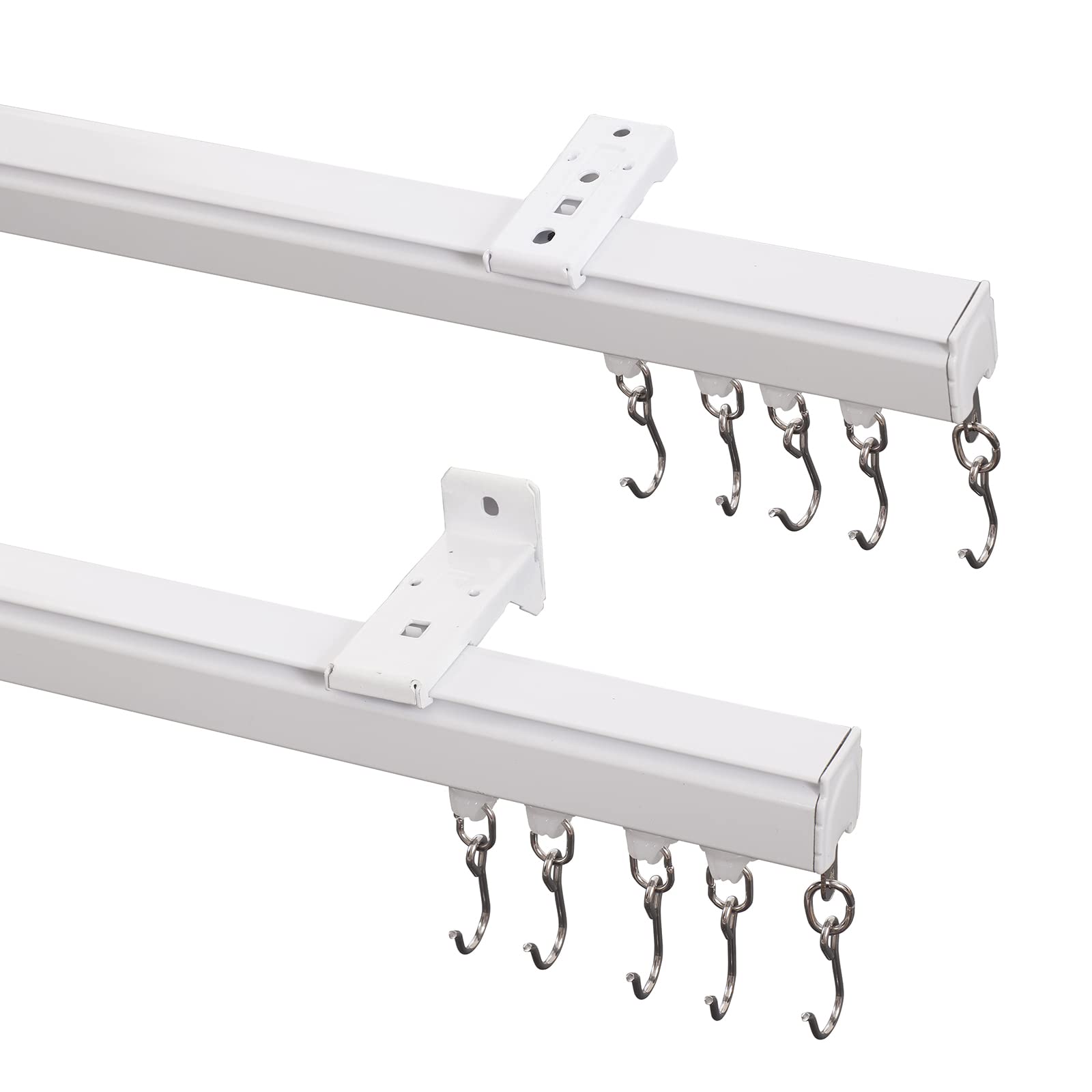 TWOPAGES White Ceiling Track for Curtains with Hooks - 9ft to 12ft Wide Room Divider Curtain Rail System - Perfect for Living Rooms, Bedrooms & Office Partitions