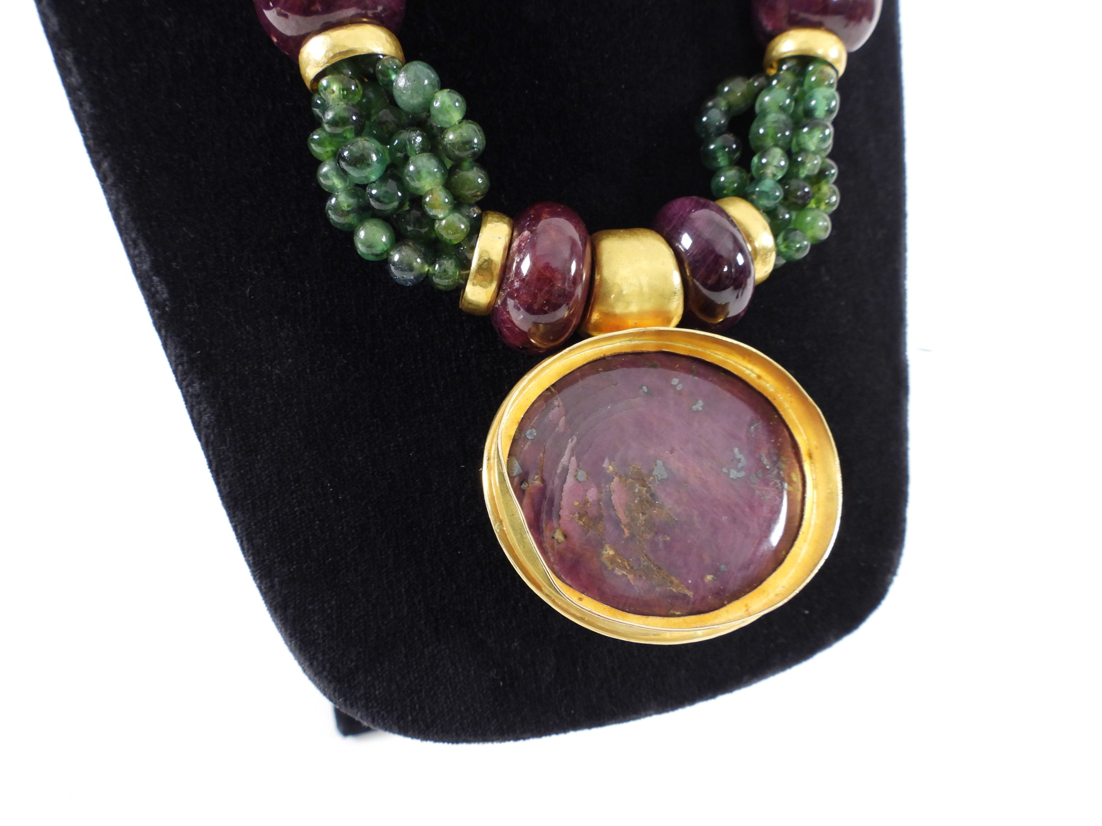 22K Gold Necklace Set with Raw Ruby and Green Tourmaline - Elegant Jewelry for Women, Perfect for Weddings, Parties & Special Occasions
