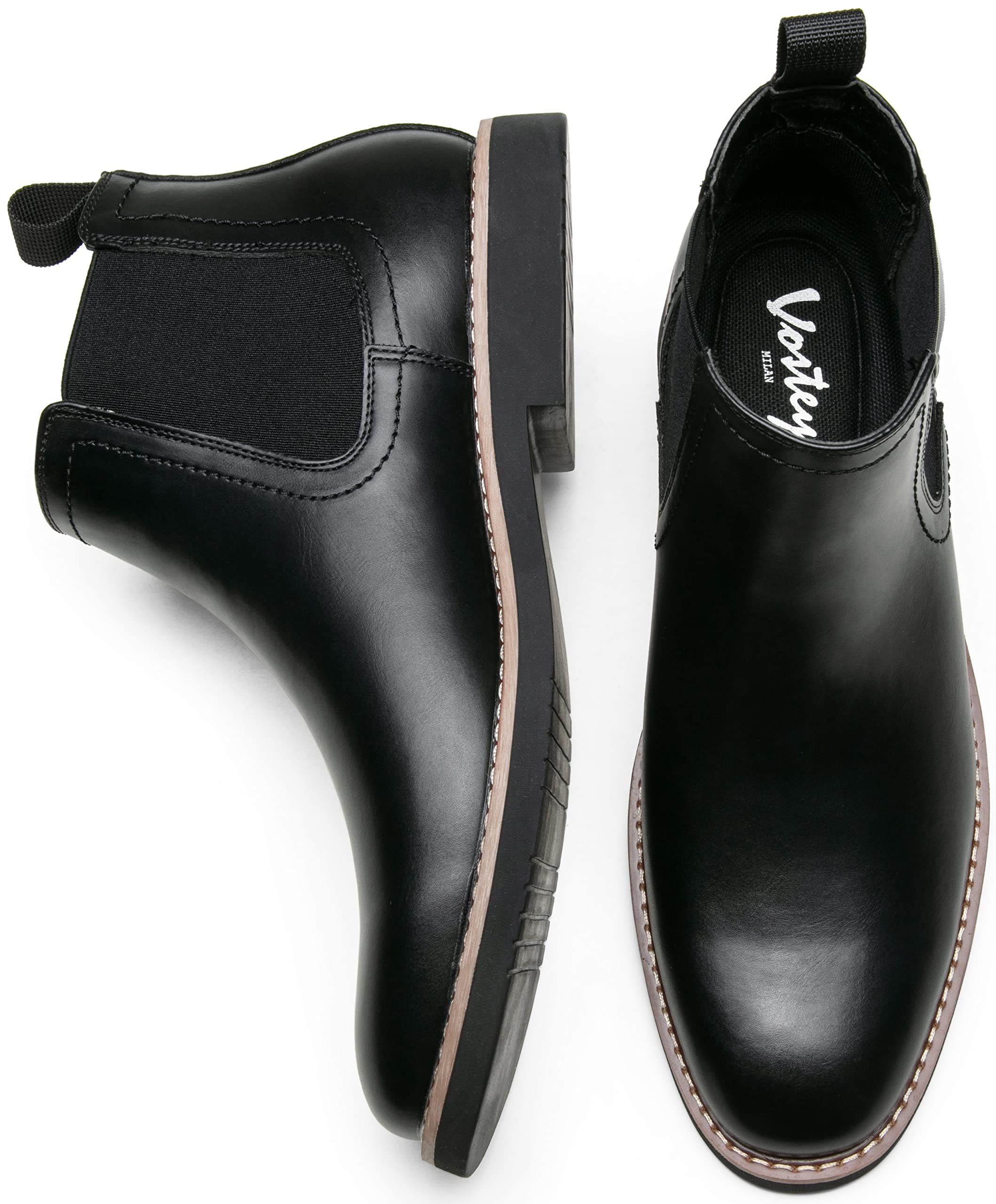 Vostey Men's Chelsea Boots - Classic Slip On Ankle Dress Boots in Black | Comfortable Casual Shoes for Work, Office & Everyday Wear