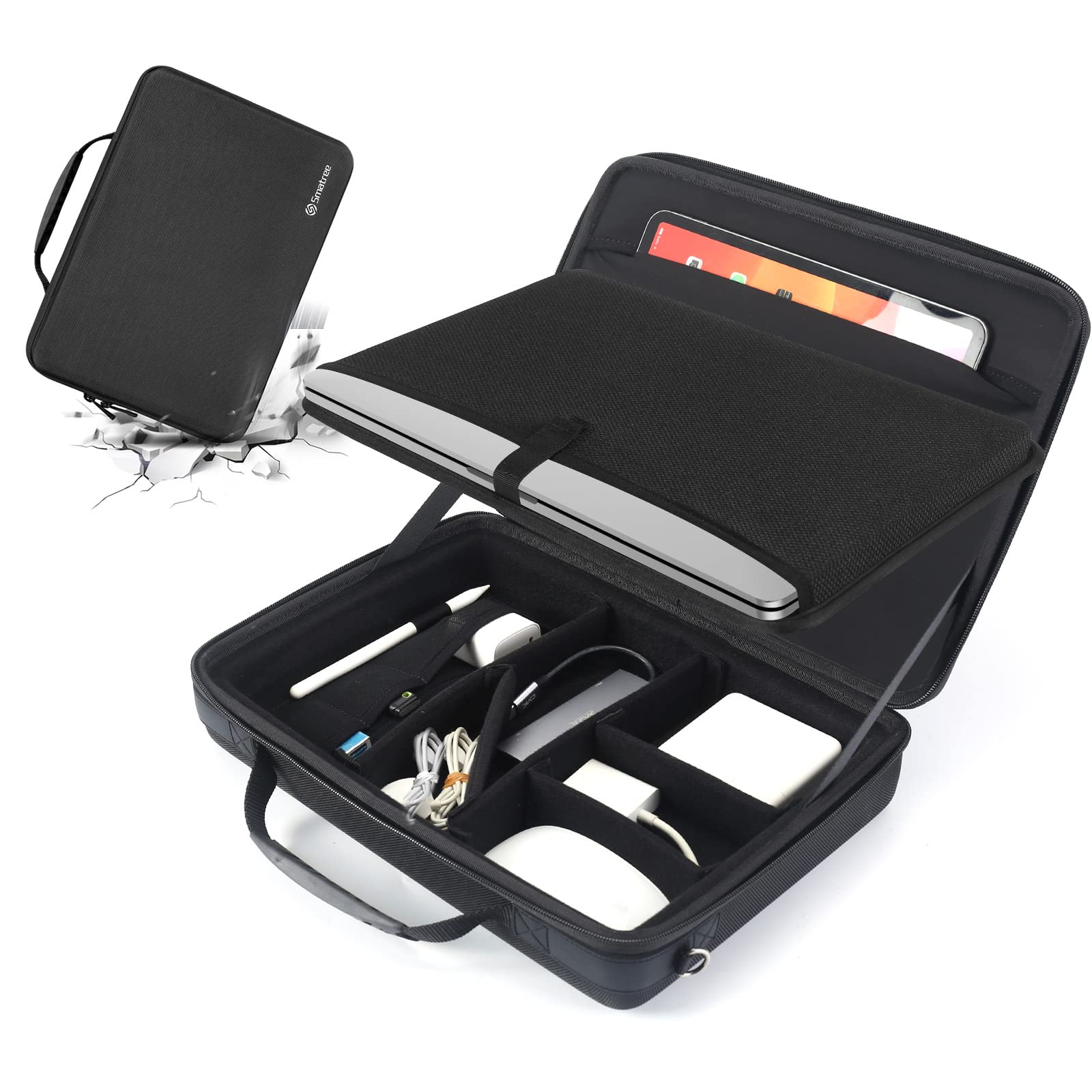 Smatree 13-14 Inch Laptop Shoulder Bag for MacBook Pro & Air - Durable Hard Shell Case with Accessory Compartment (UK/EU Power Plug Compatible) - Perfect for Business Travel, Commuting & College