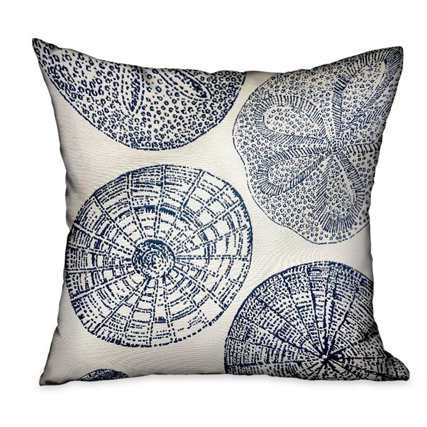 Luxury Double-Sided Throw Pillow 18x18 Inches - Plutus Seashell Haven Blue & Cream Motif for Sofa, Bed, Living Room Decor