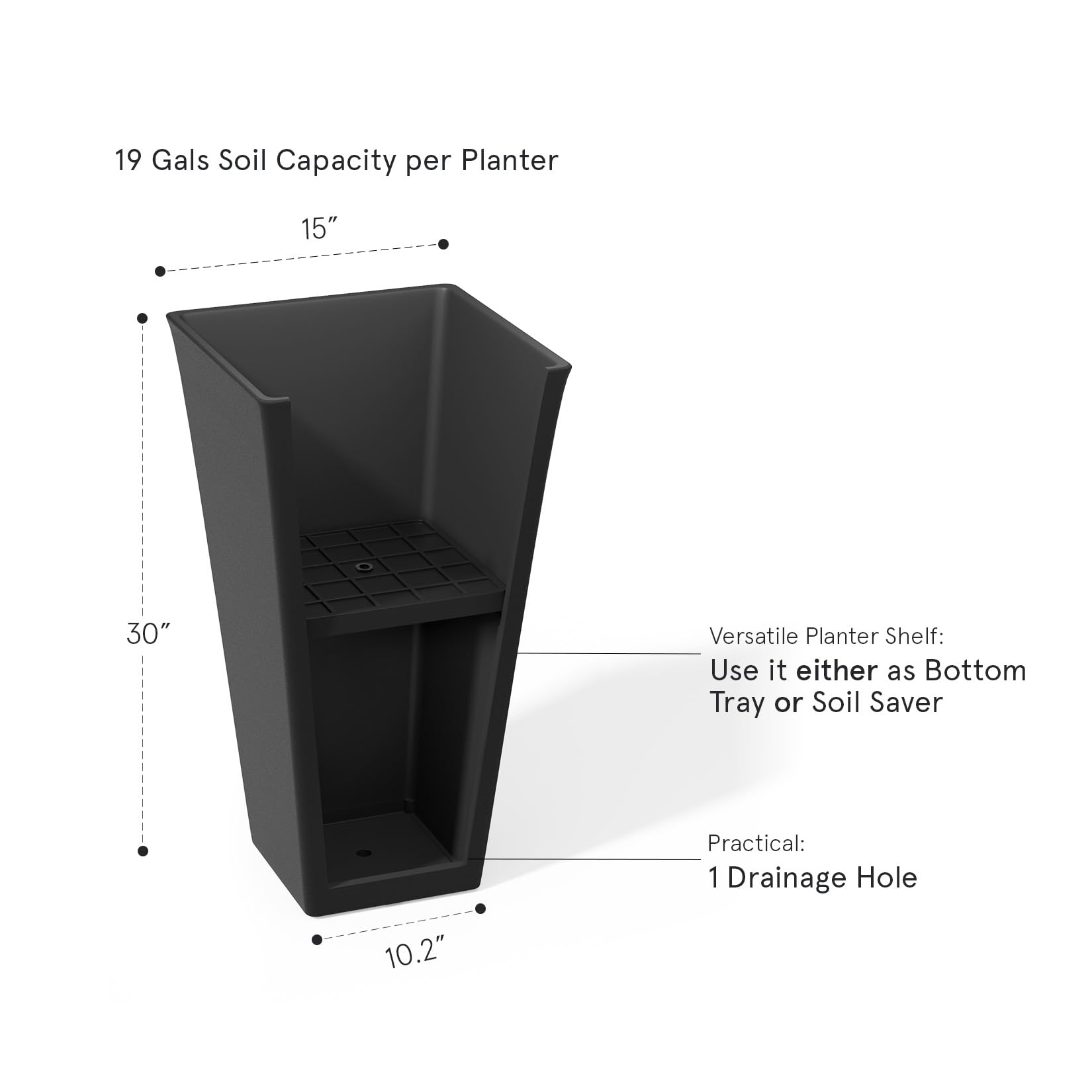 LA JOLIE MUSE 30 Inch Tall Black Planters - Set of 2 Indoor/Outdoor Rectangular Large Flower Pots with V-Shaped Taper Design - Perfect for Front Door Decor, Patio, Garden, and Home Entrance Greenery Display