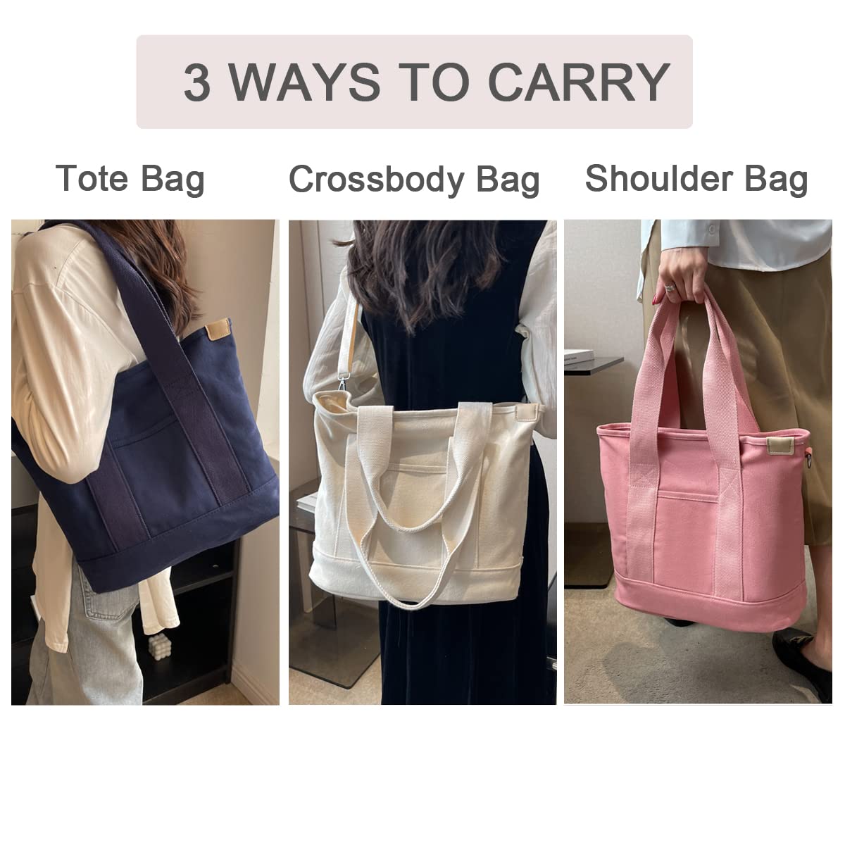 Stylish Multi-Pocket Canvas Tote Bag with Secure Zipper Closure - Spacious Work Bag with Multiple Compartments - Japanese-Inspired Women's Organizer Purse for Work, Travel & Daily Use (Perfect for Moms, Professionals & Students)