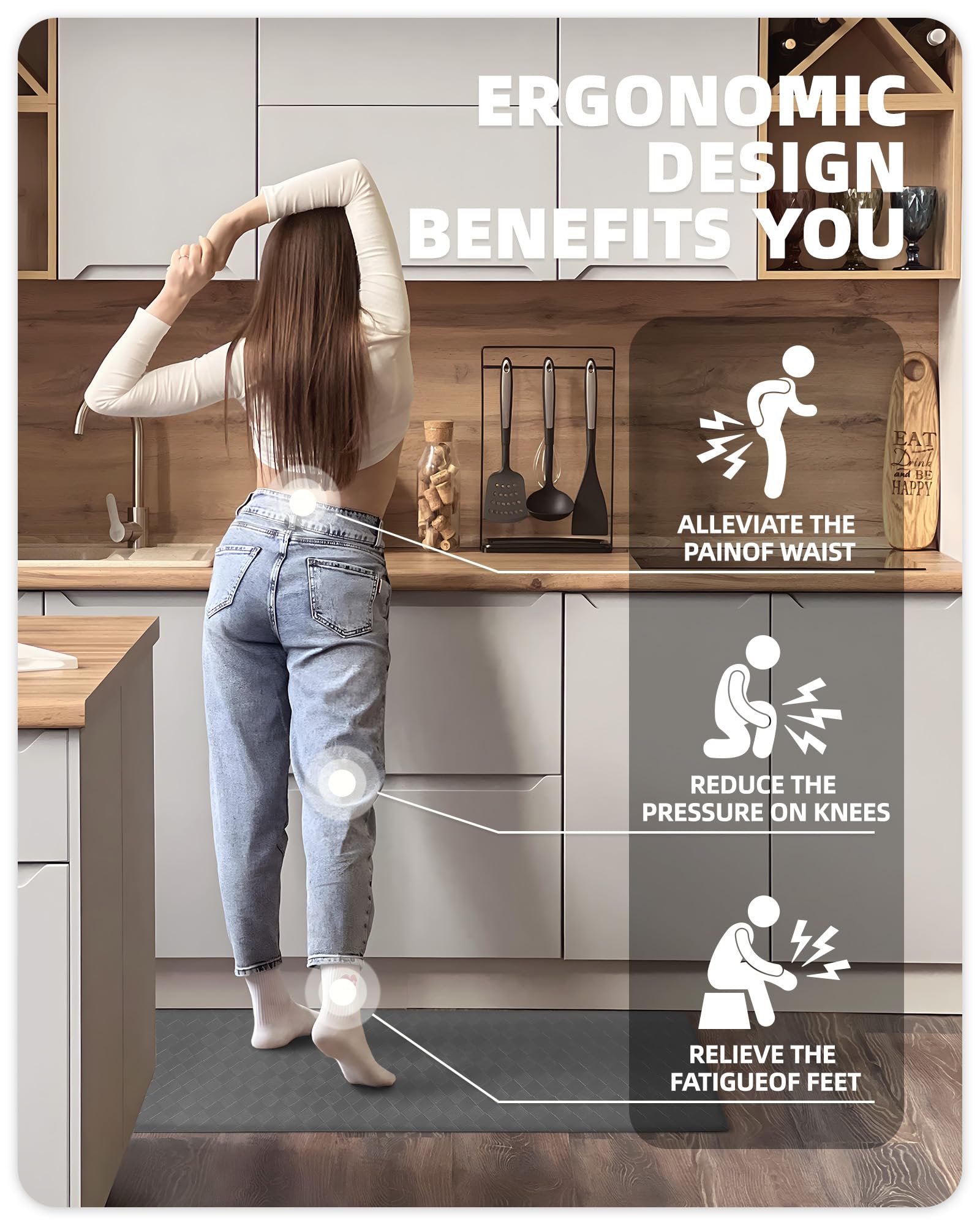Anti-Fatigue Non-Slip Kitchen Floor Mat - Cushioned Foam Standing Comfort, 17