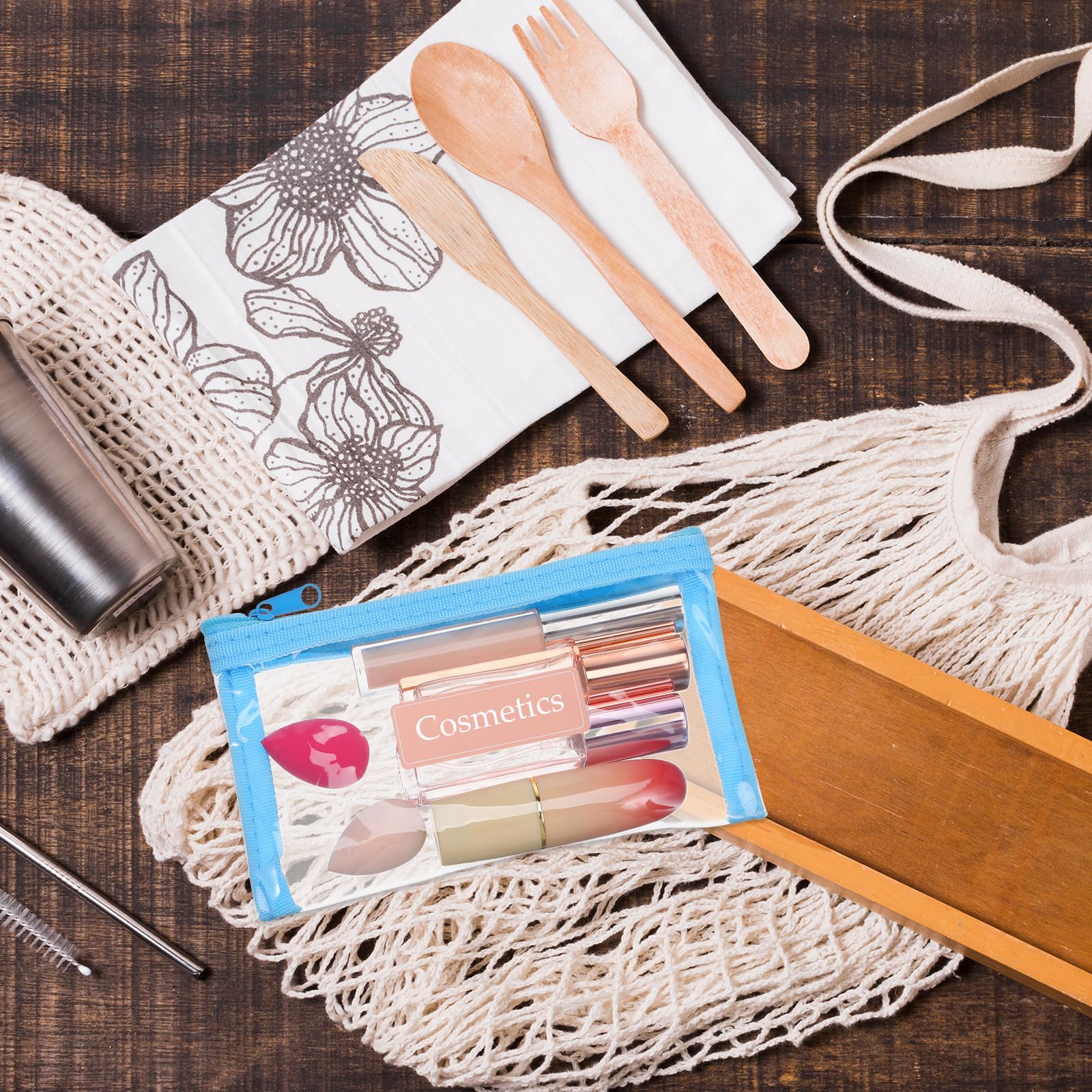 VALICLUD 5-Piece Clear Makeup Organizer Set - Transparent Cosmetic Bags, Toiletry Pouches & Pencil Cases with Label Stickers - Perfect for Travel, School, Office & Daily Essentials Storage