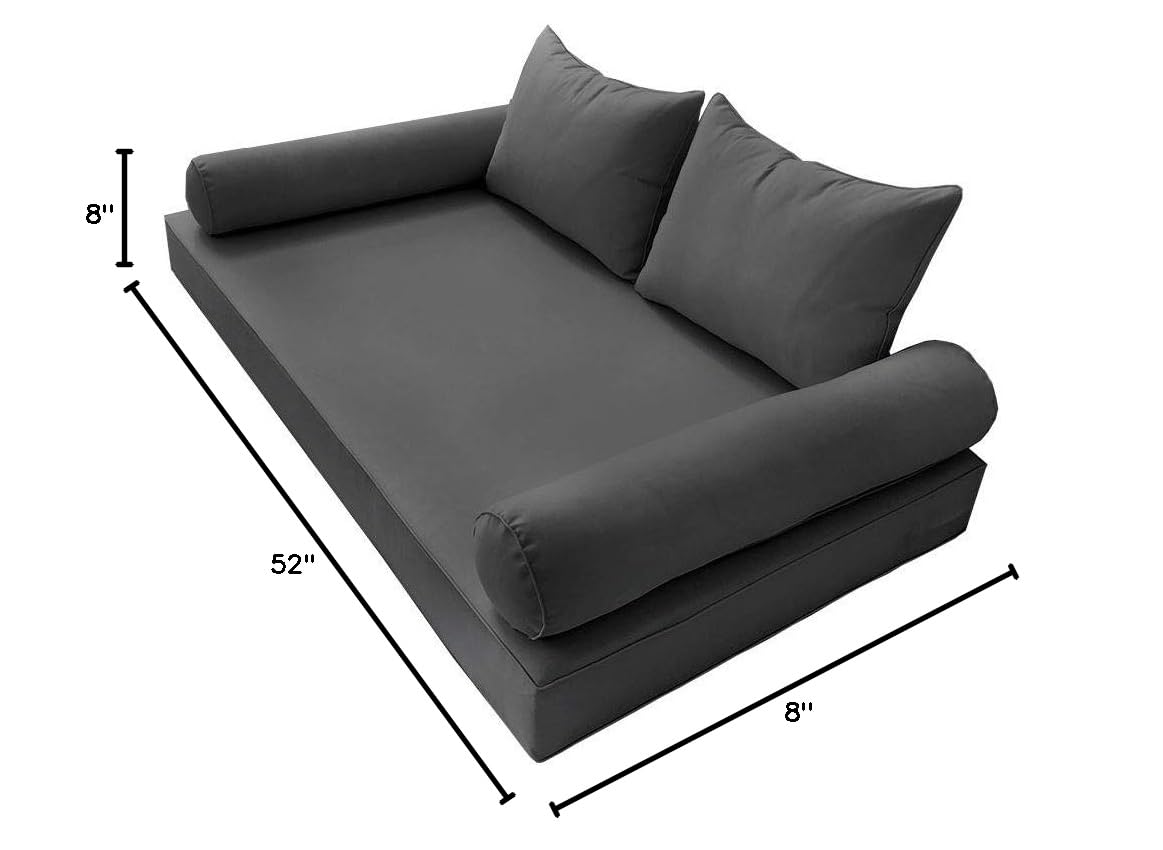 Prolinemax Outdoor Style 4-Piece Daybed Mattress Cover Set with Piped Trim - Fitted Sheet & Bolster Pillows for Patio, Sunroom, or Poolside Lounge (AD003)