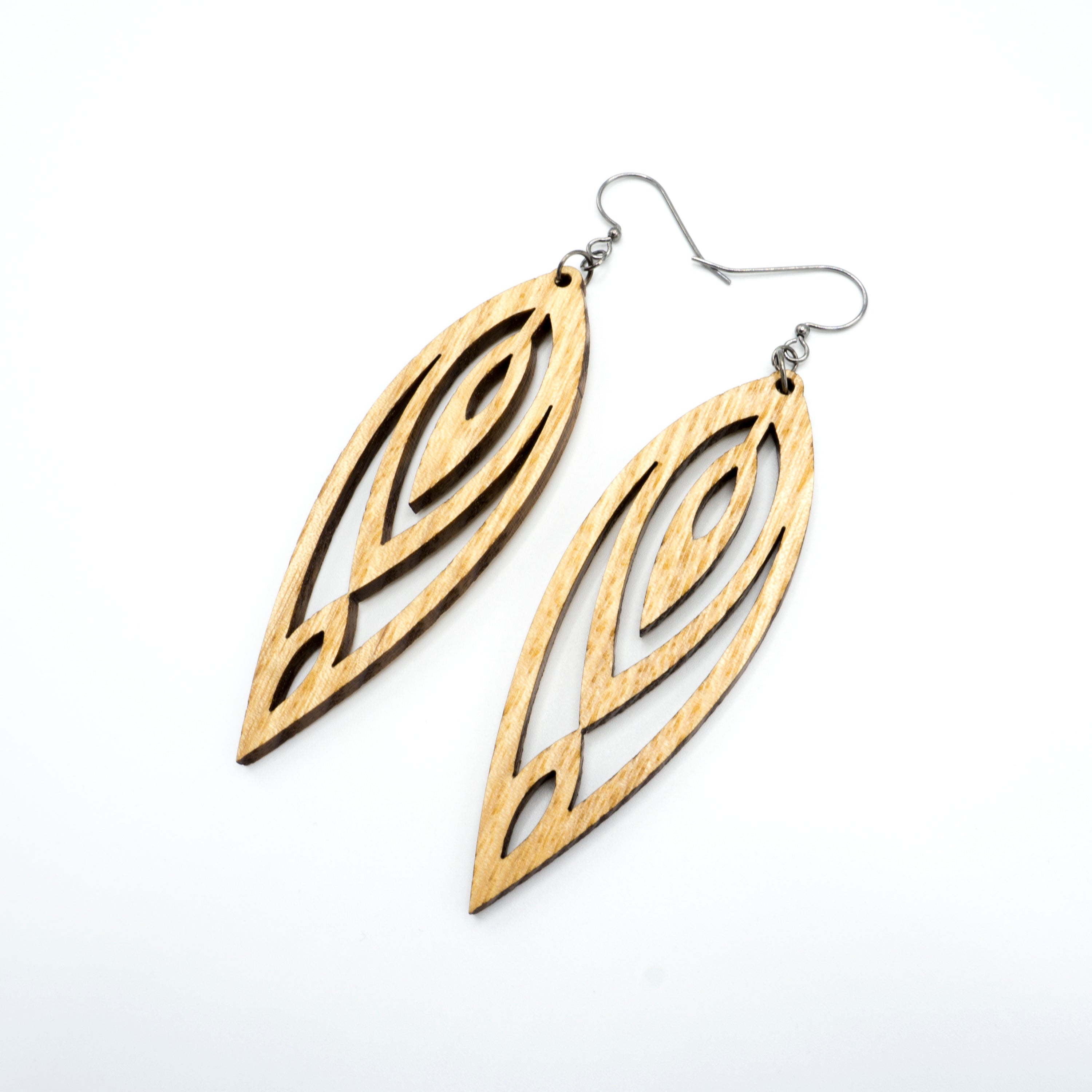 Handmade Wooden Totem 06 [L] Earrings - Lightweight Ash Wood Dangle Earrings for Women, Boho Chic Jewelry for Festivals & Everyday Wear