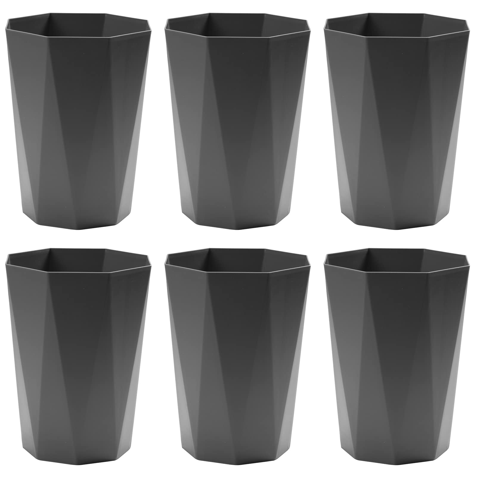 12L Plastic Trash Can with Lid - Small Waste Basket for Office, Bedroom, Bathroom & Home - Durable Garbage Bin for Kitchen, Desk & Indoor Use - Space Saving Grey Trash Container (6 Pack)