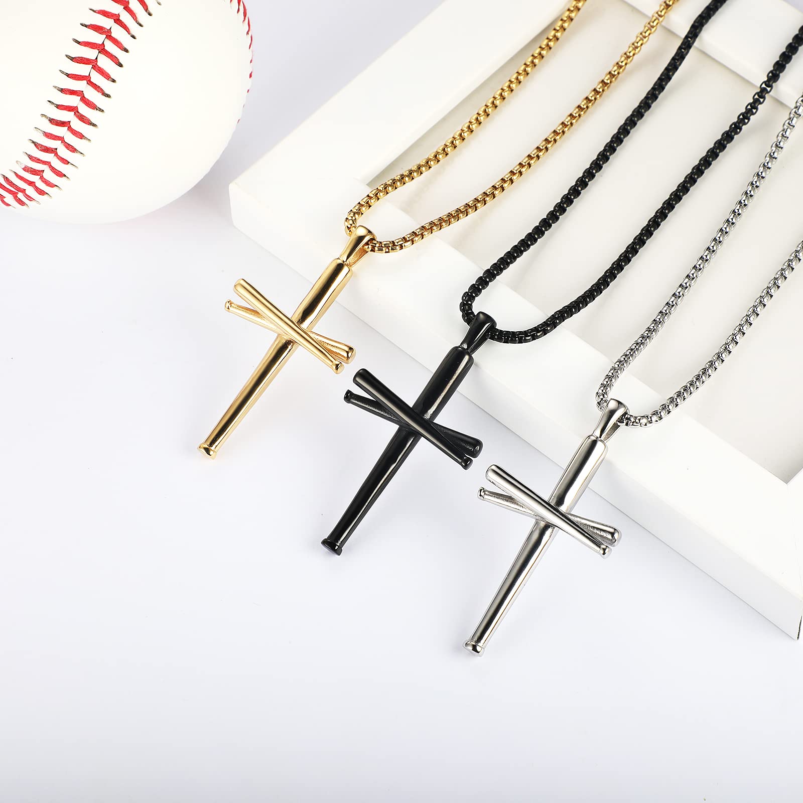 Personalized Baseball Bat Necklace for Men - Stainless Steel Cross Pendant with 22 Inch Chain - Unique Baseball Jewelry Gift for Sports Fans & Players - Perfect for Games, Training, and Casual Wear