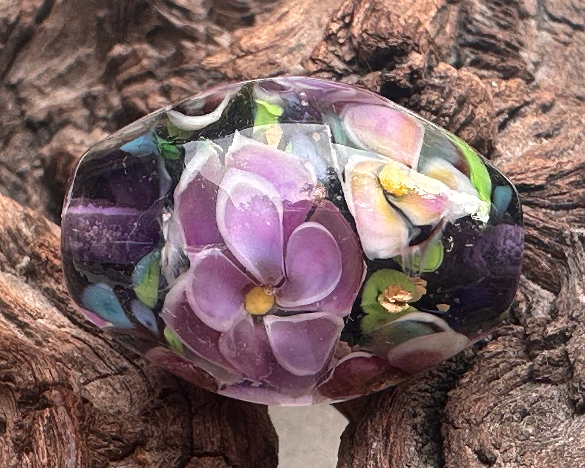 Purple Gold Floral Lampwork Glass Focal Bead for Jewelry Making - Handcrafted Artisan Beads for Necklaces, Bracelets & DIY Crafts | Perfect for Bohemian Style Accessories