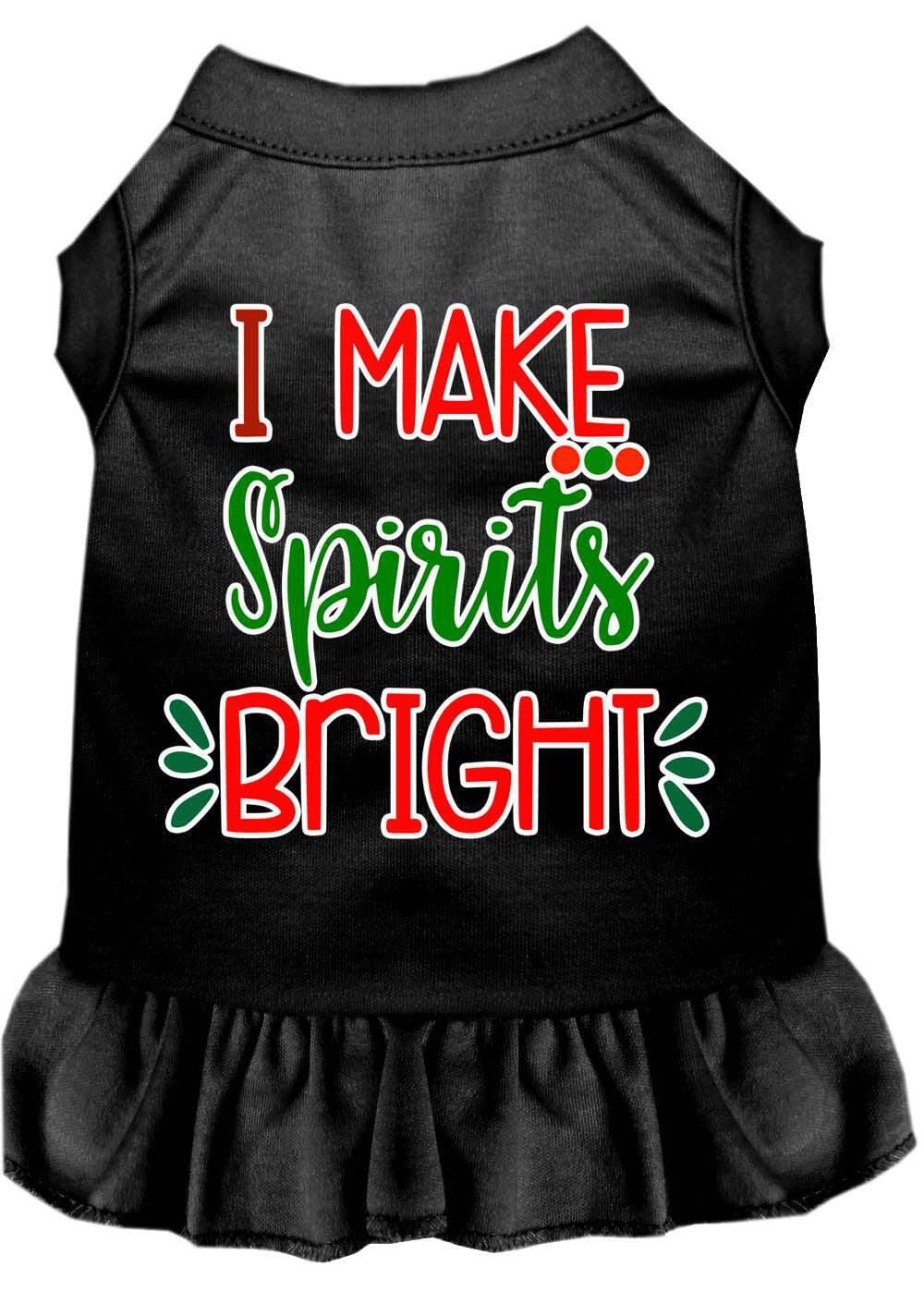 Christmas Pet Dog & Cat Dress - 'I Make Spirits Bright' Screen Printed Holiday Costume for Small Pets (10-14 lbs) - Perfect for Holiday Parties & Christmas Photo Shoots