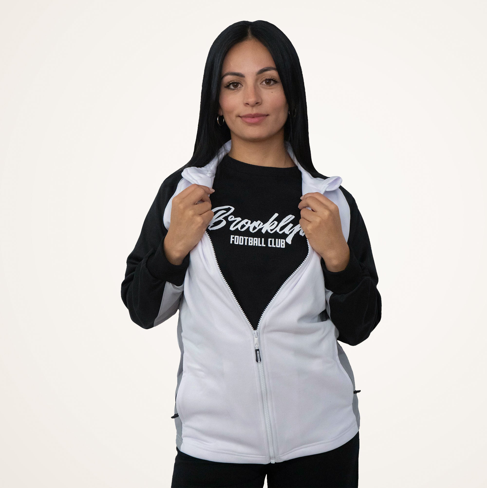 Brooklyn FC Women's White Jacket - Stylish Soccer Jacket for Women - Perfect for Training, Matches & Casual Wear