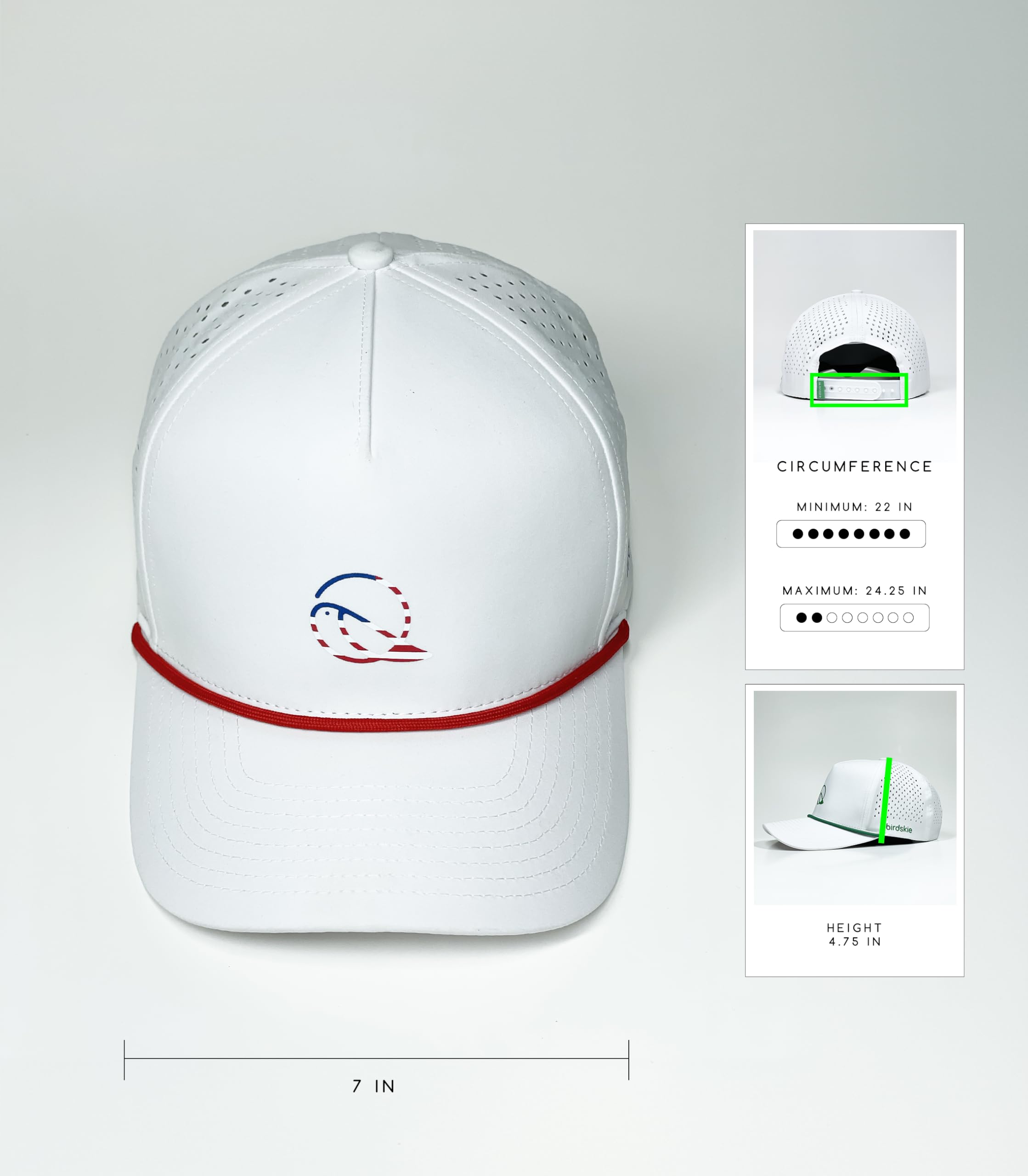 Captain 2 Golf Hat - White Snapback with Red Rope Design | Waterproof, Moisture Wicking & Breathable Performance Cap | Quick Drying for Golf, Outdoor Sports & Casual Wear